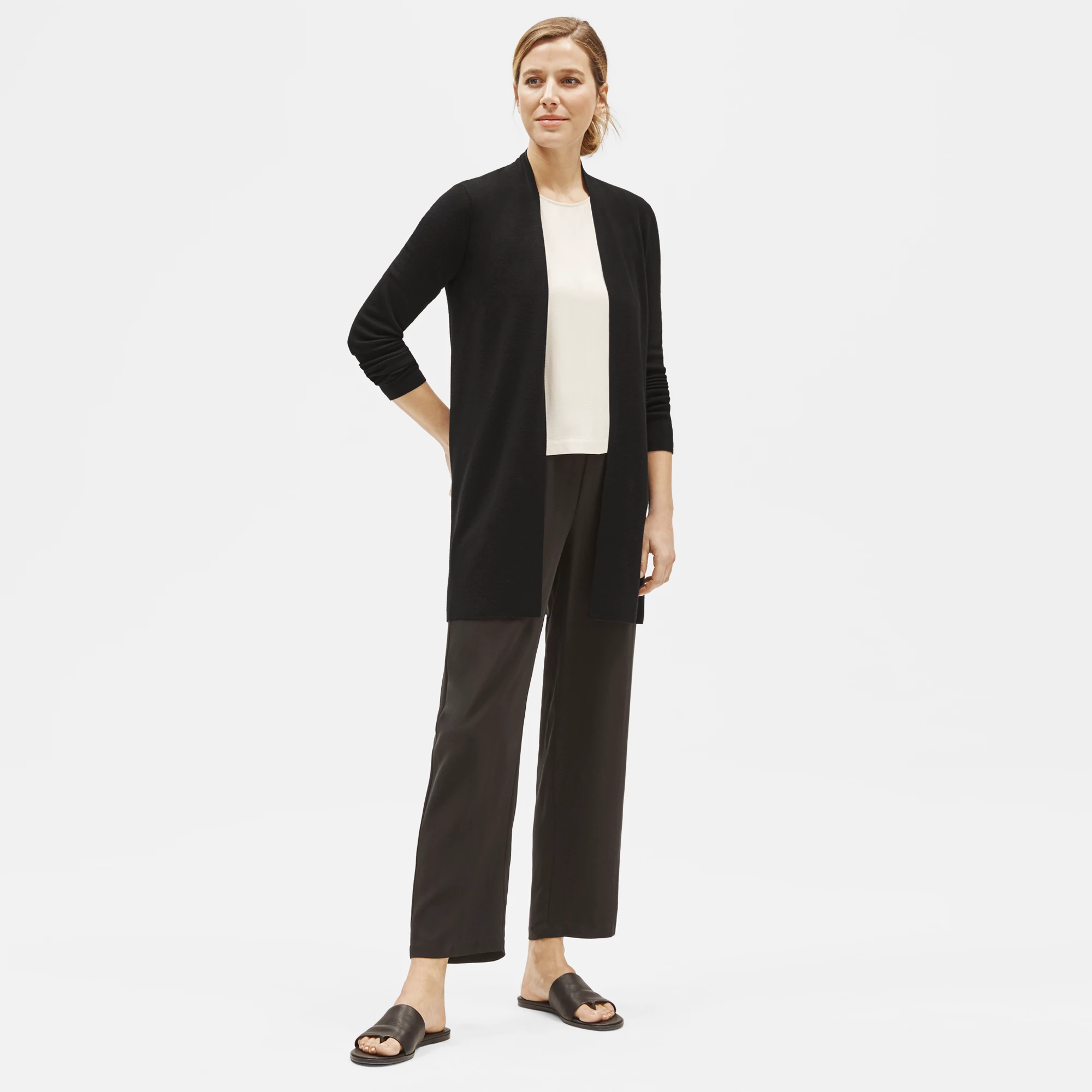 Eileen Fisher Merino Straight Long Cardigan - Black - XX-Small