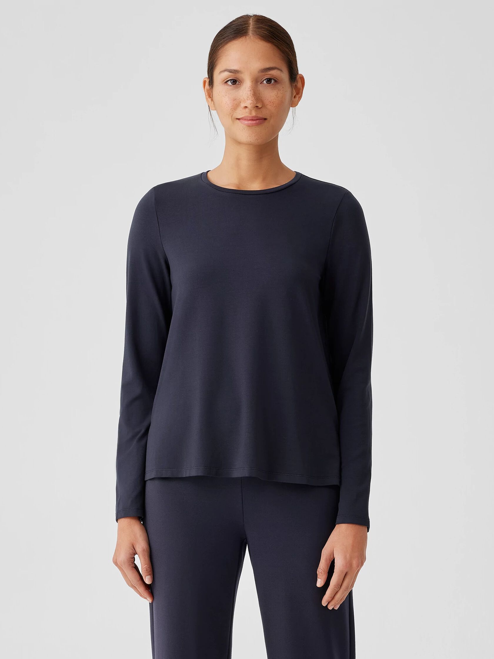 Stretch Jersey Knit Crew Neck Top
