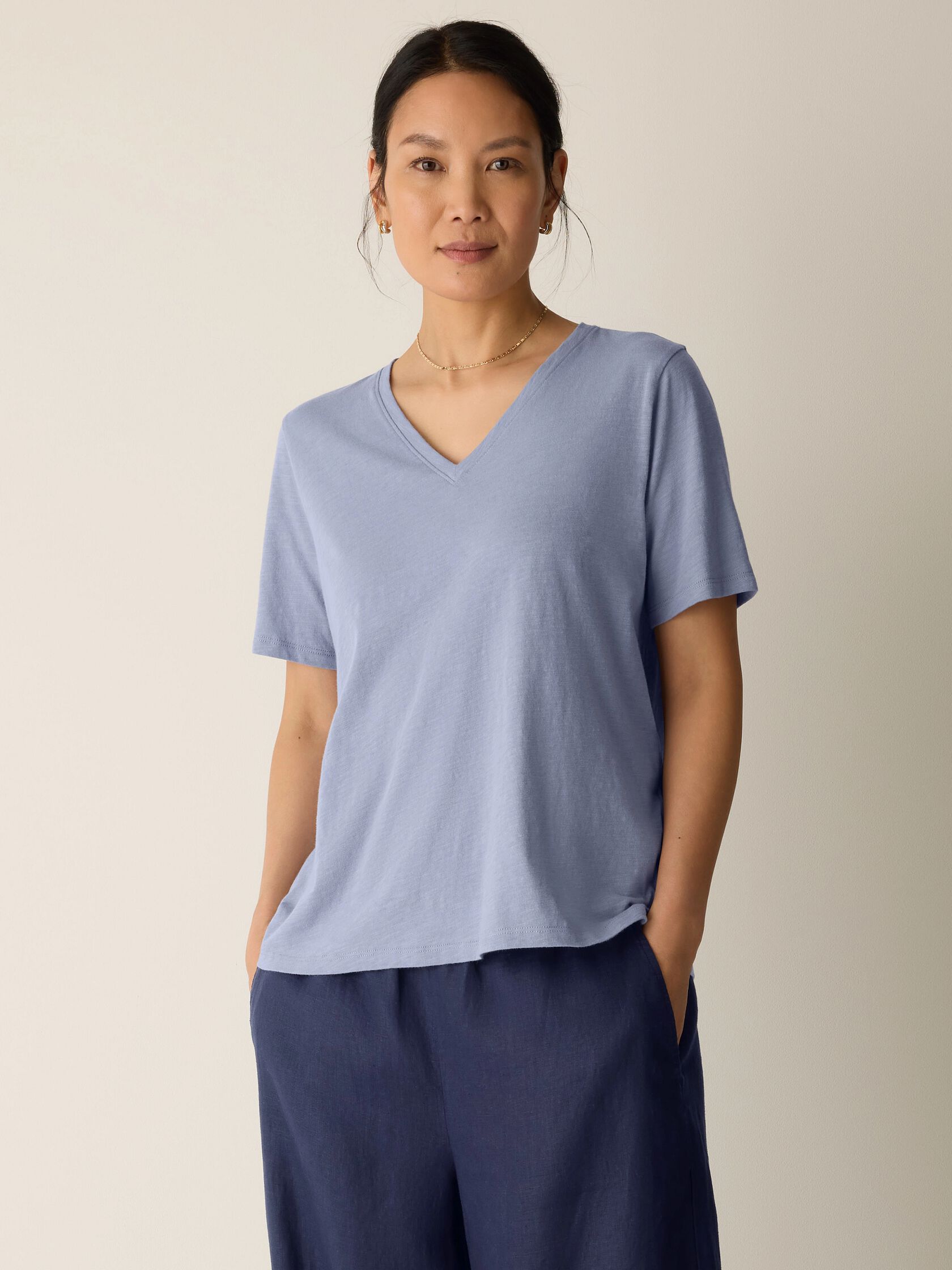 Organic Cotton Slubby Jersey V-Neck Tee
