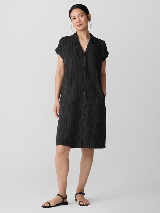 Cotton Blend Stripe Stitch Shirtdress