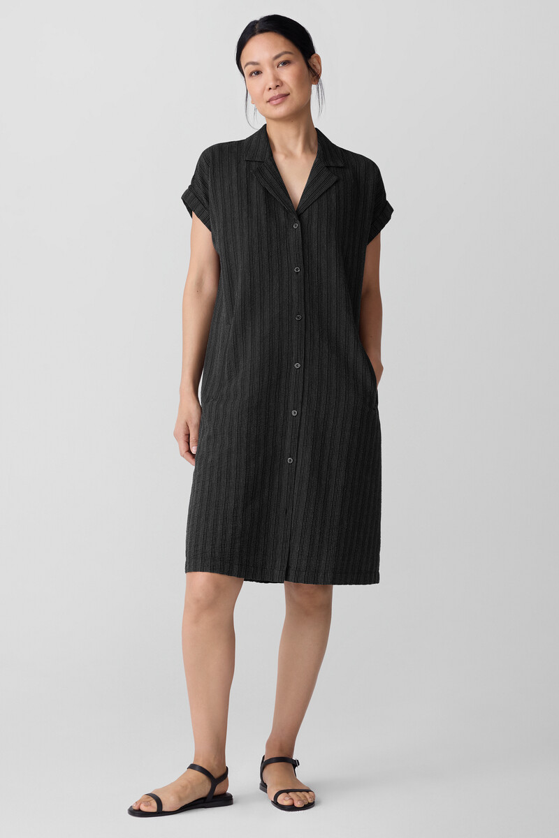 Cotton Blend Stripe Stitch Shirtdress Cotton Blend Stripe Stitch Shirtdress