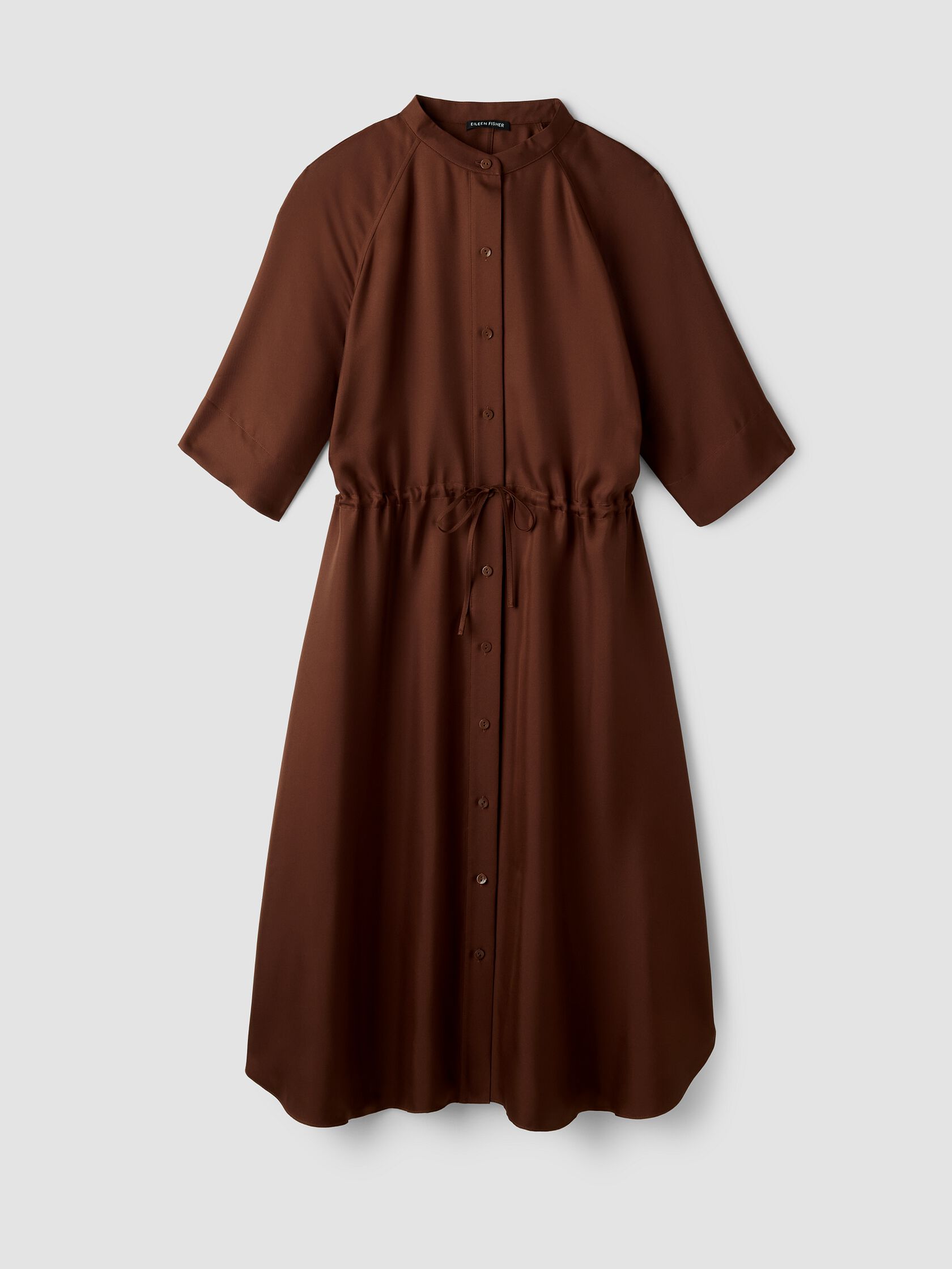 Silk Twill Band Collar Shirtdress