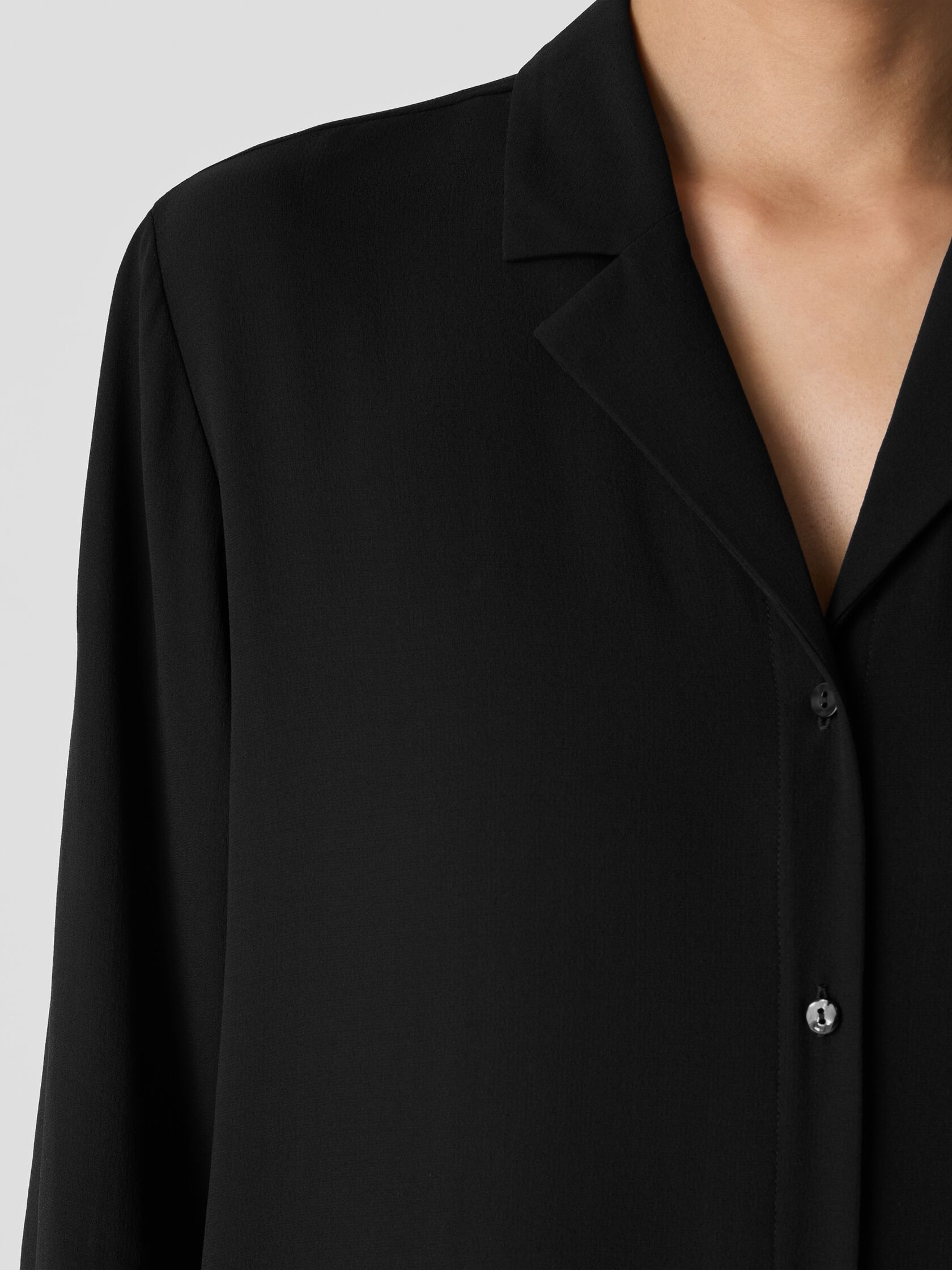 Silk Georgette Crepe Notch Collar Shirtdress
