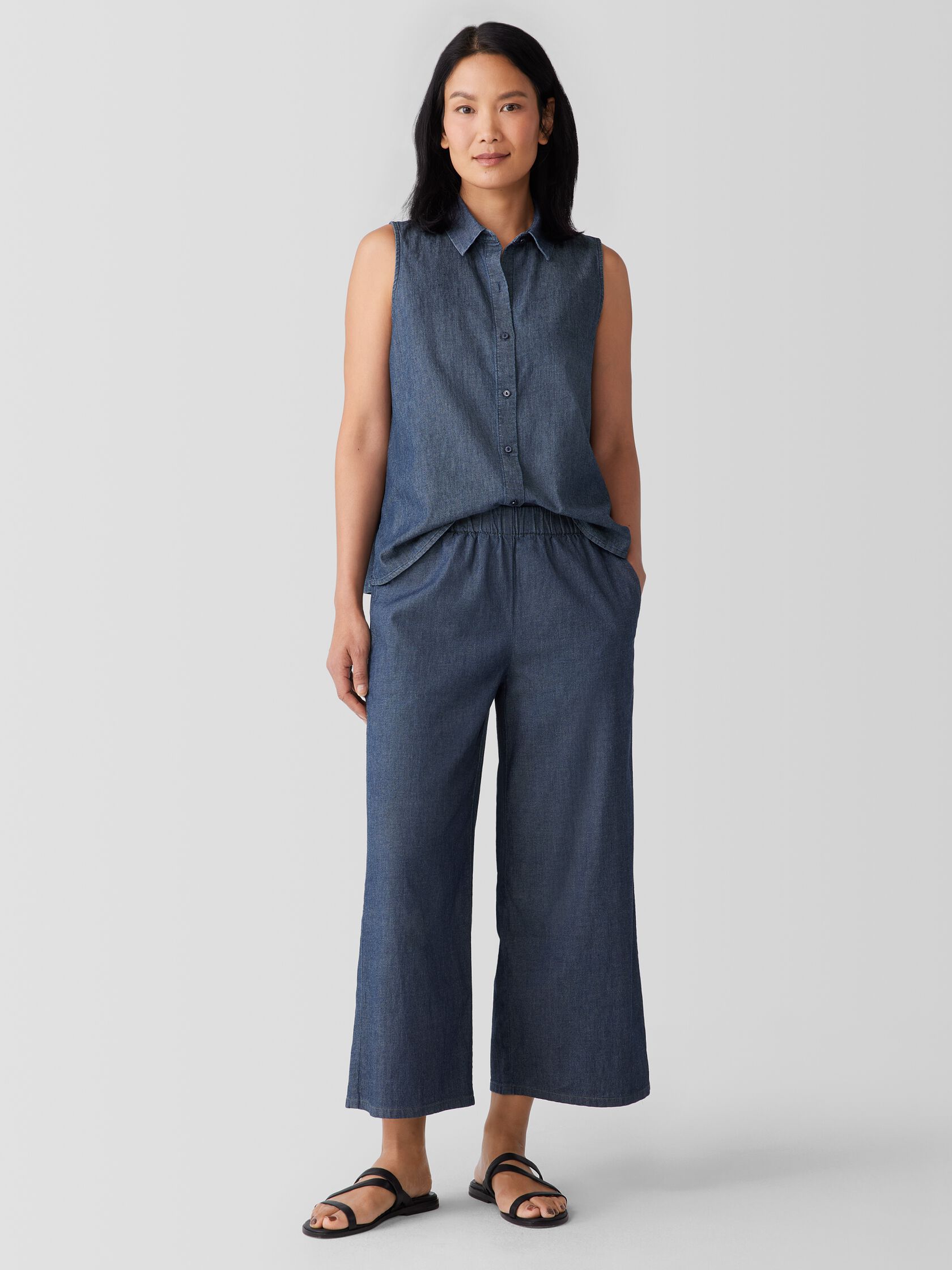 Airy Organic Cotton Twill Wide-Leg Pant