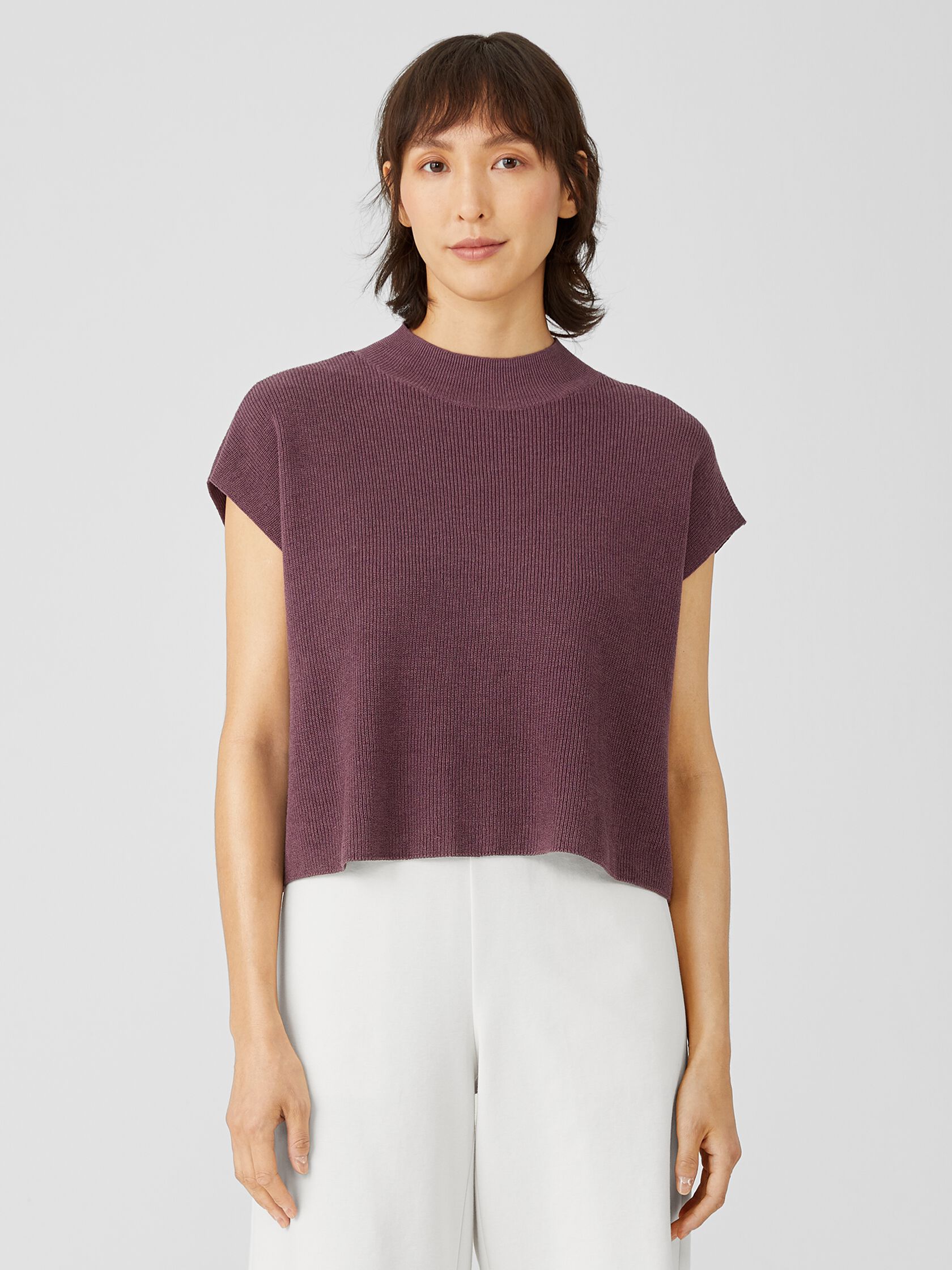 Organic Linen Cotton Mock Neck Top