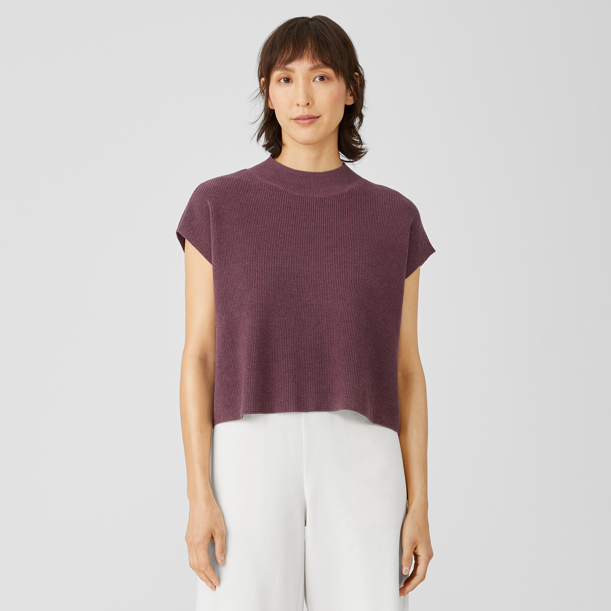 Organic Linen Cotton Mock Neck Top