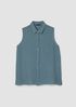 Puckered Organic Linen Grid Sleeveless Shirt