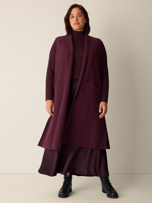 Lightweight Boiled Wool Shawl Collar Vest in Regenerative Wool
