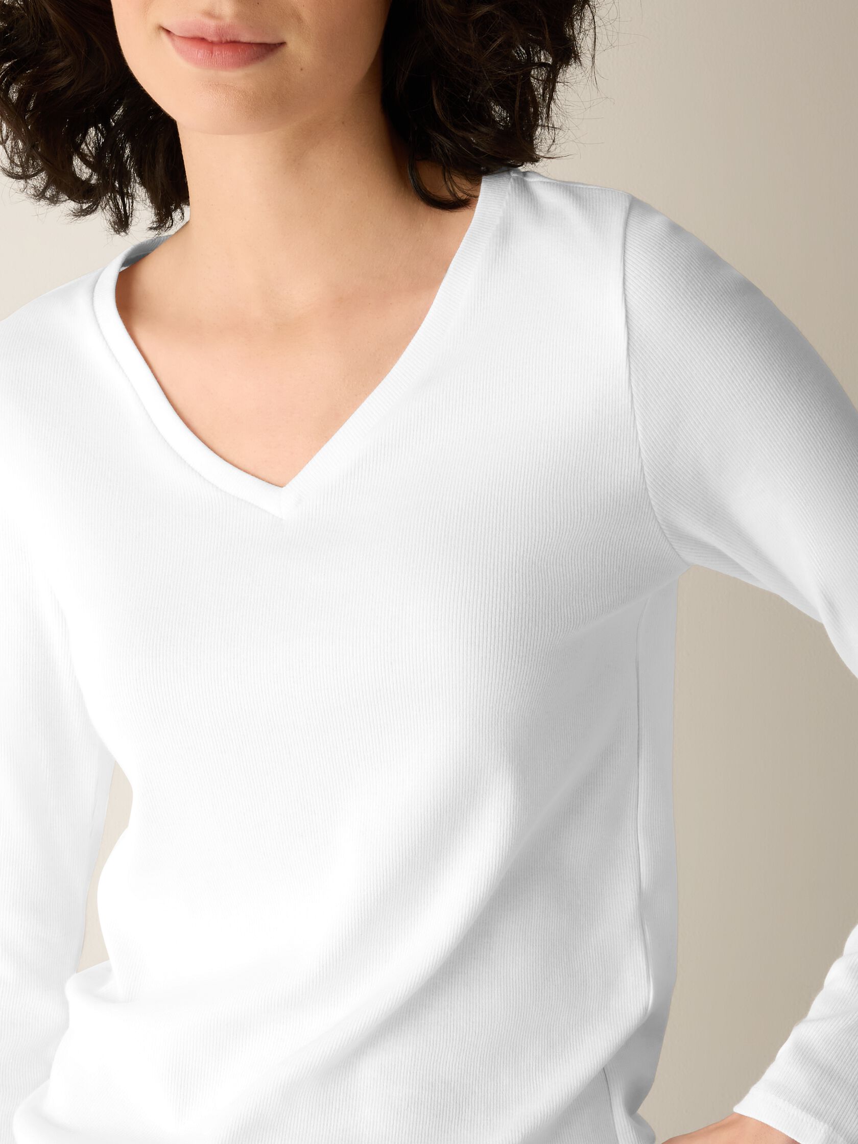 Organic Cotton Stretch Rib V-Neck Top