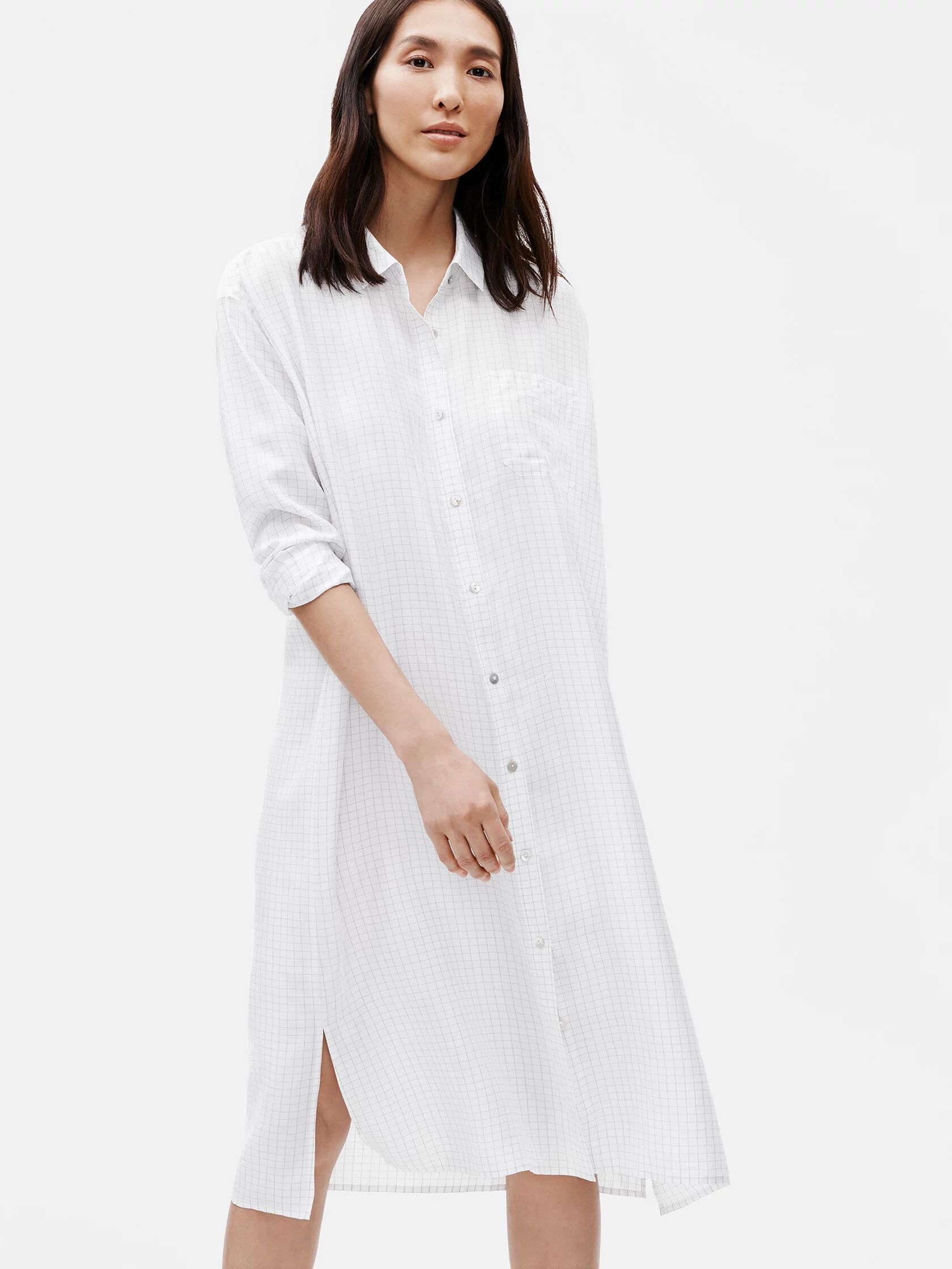 Silk Habutai Check Shirtdress