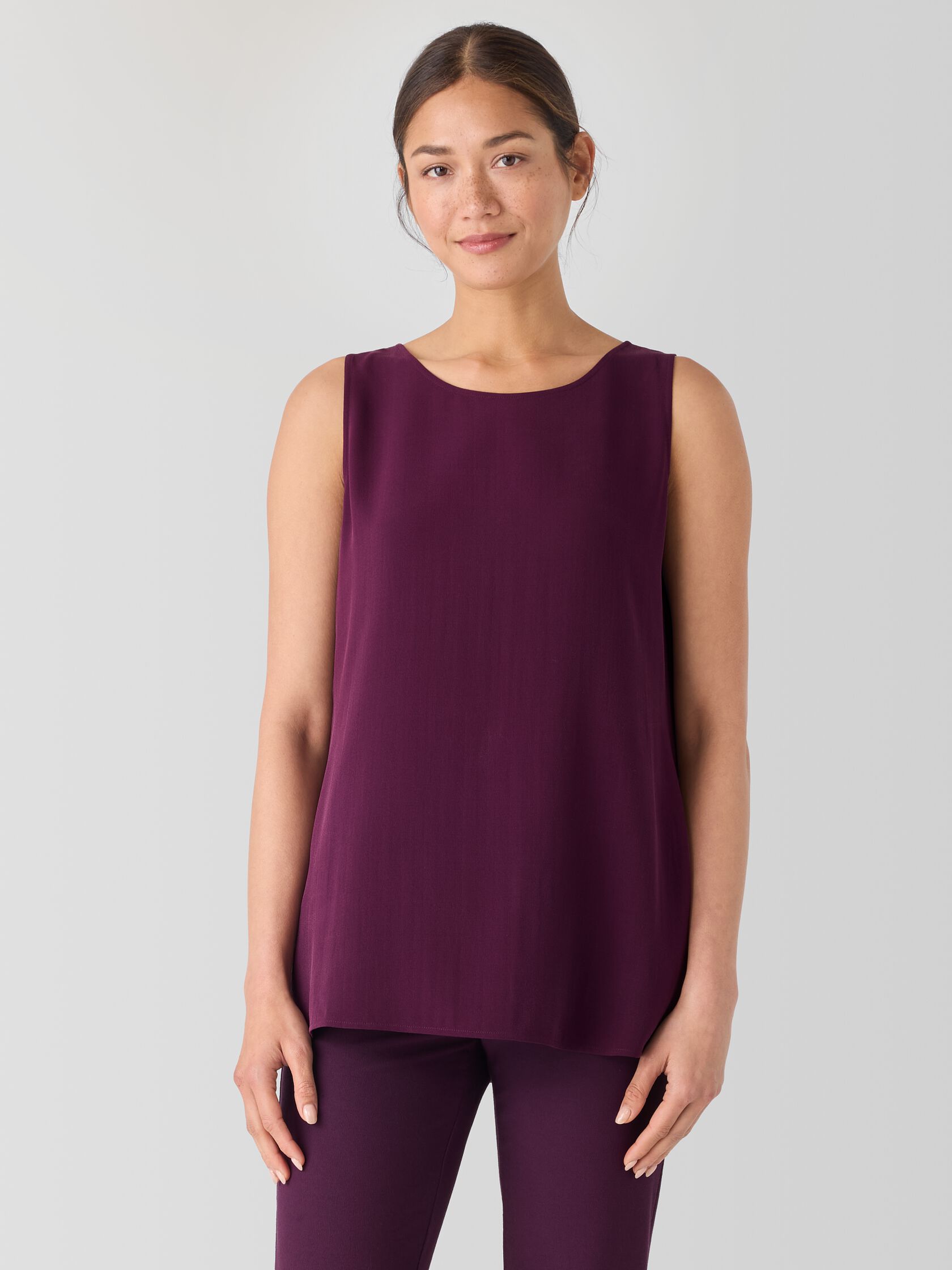 Silk Georgette Crepe Ballet Neck Long Tank