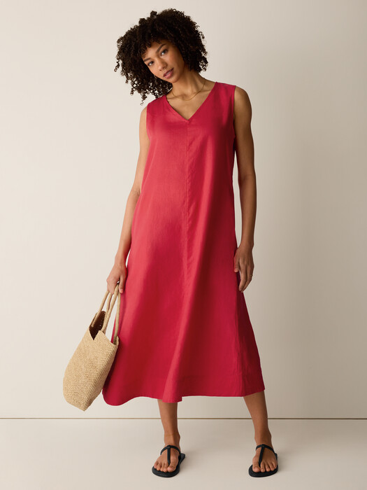 Eileen Fisher - Women's Organic Linen Easy Dress - Red - Size: Petite Large Petites Eileen Fisher - Women's Organic Linen Easy Dress - Red - Size: Petite Large Petites