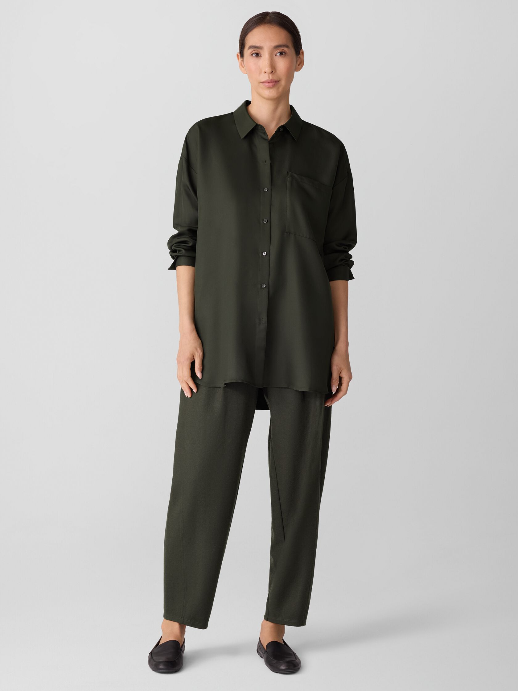 Silk Twill Classic Collar Long Shirt
