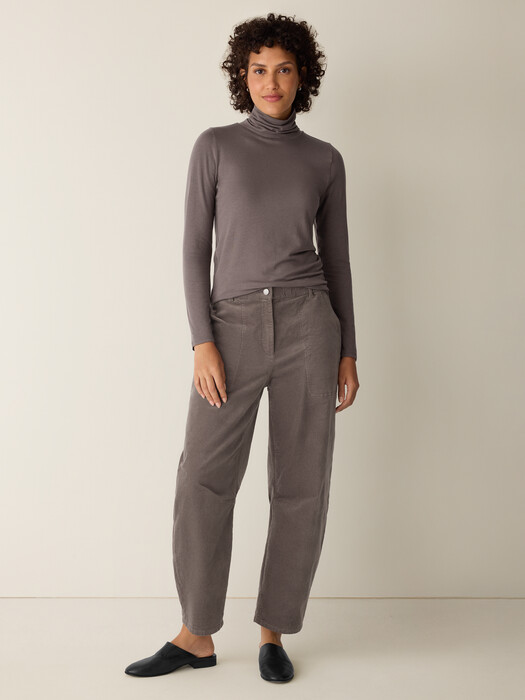 Sheer Cotton Blend Knit Turtleneck Top