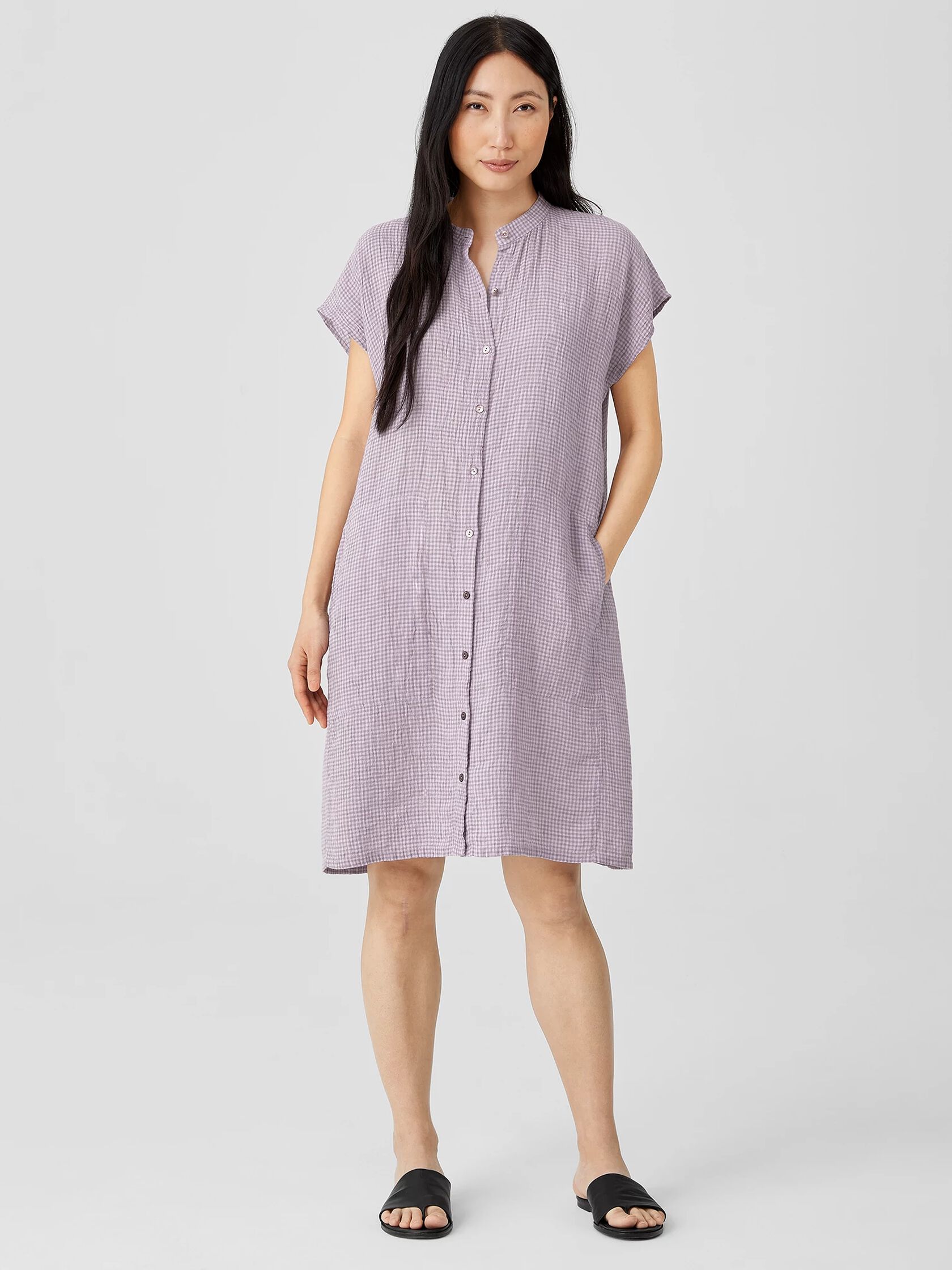 Puckered Organic Linen Shirtdress