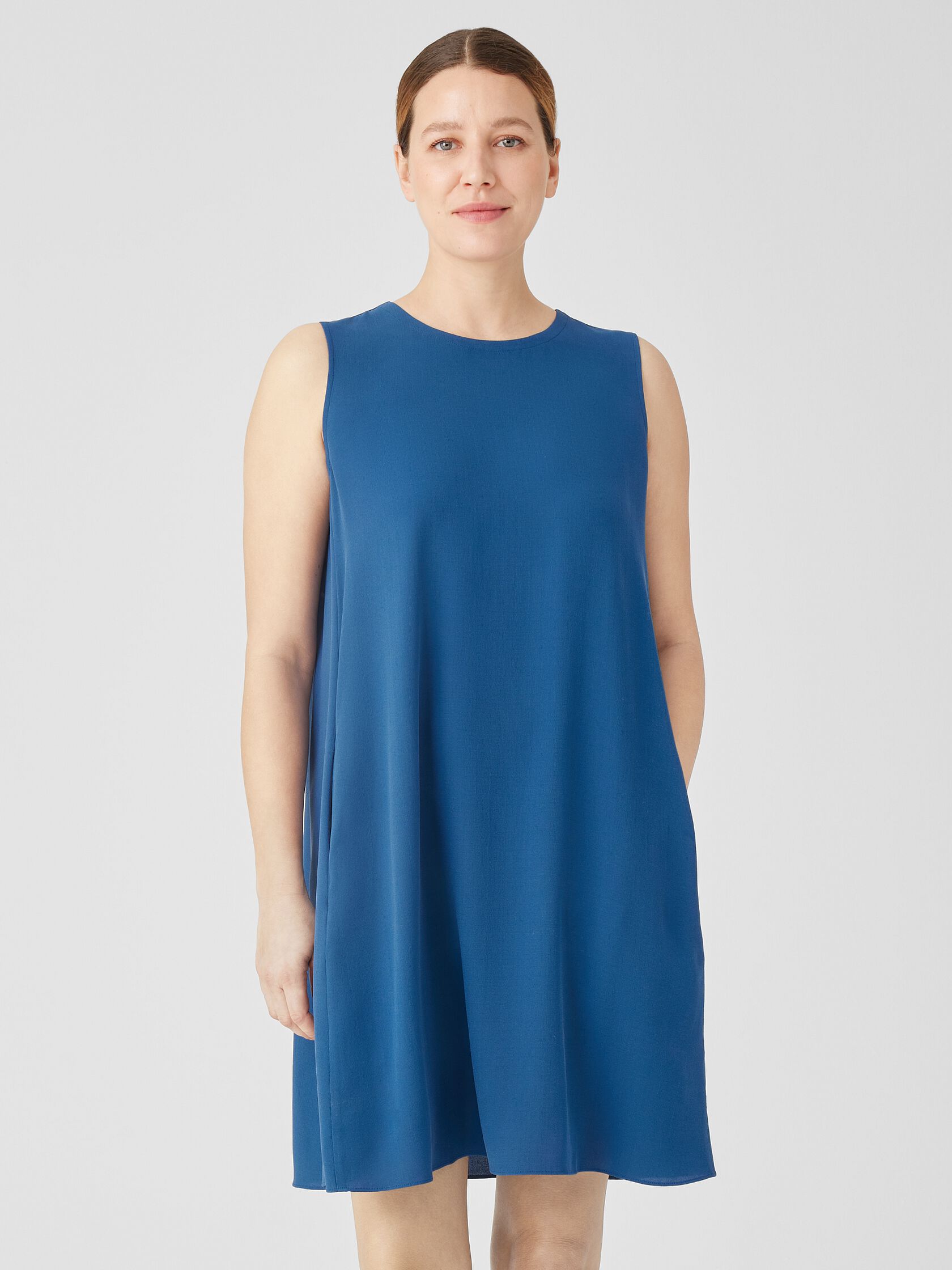 Silk Georgette Crepe Round Neck Dress