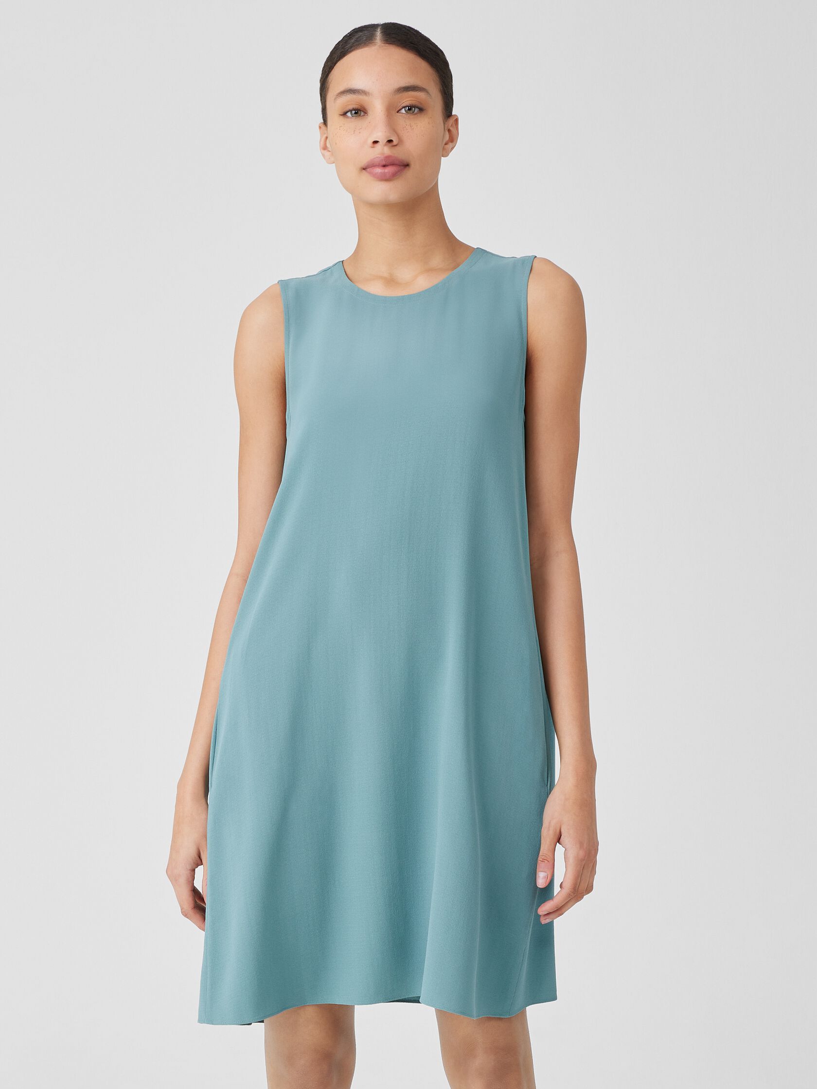 Silk Georgette Crepe Round Neck Dress