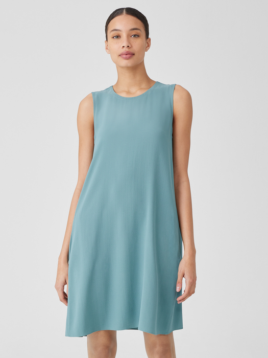 Silk Georgette Crepe Round Neck Dress