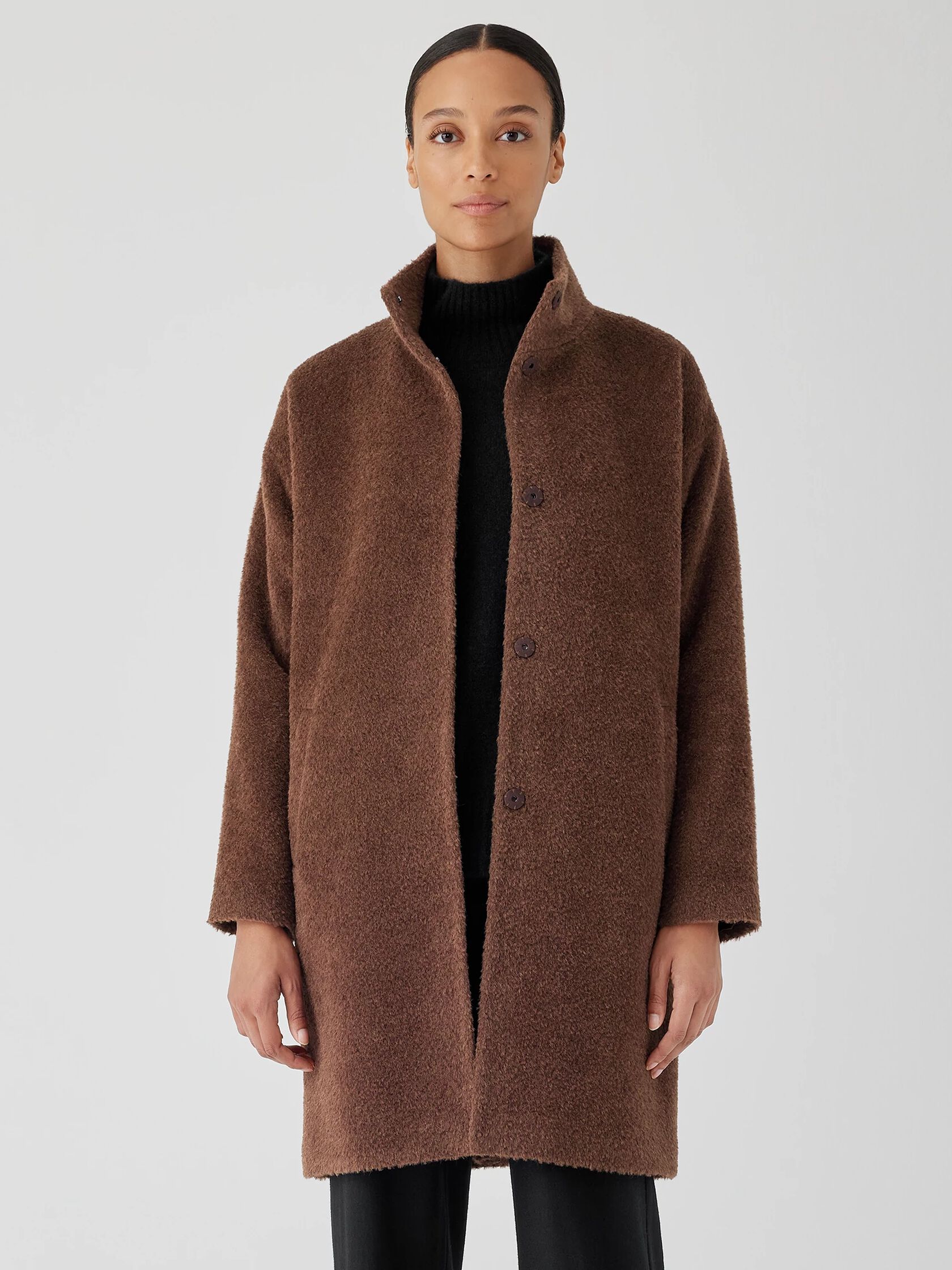 Sheared Suri Alpaca Stand Collar Coat