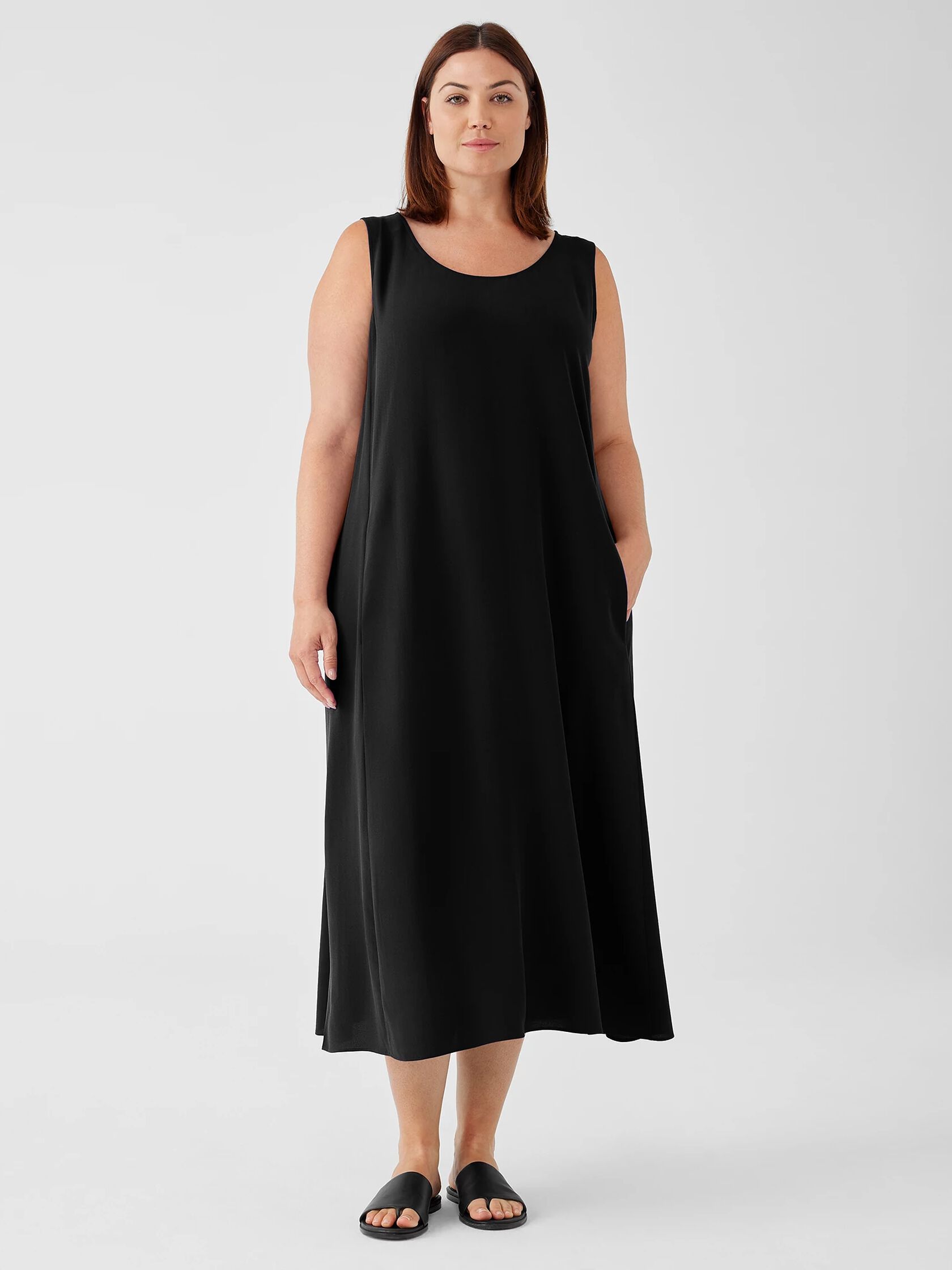 Silk Georgette Crepe Scoop Neck Dress