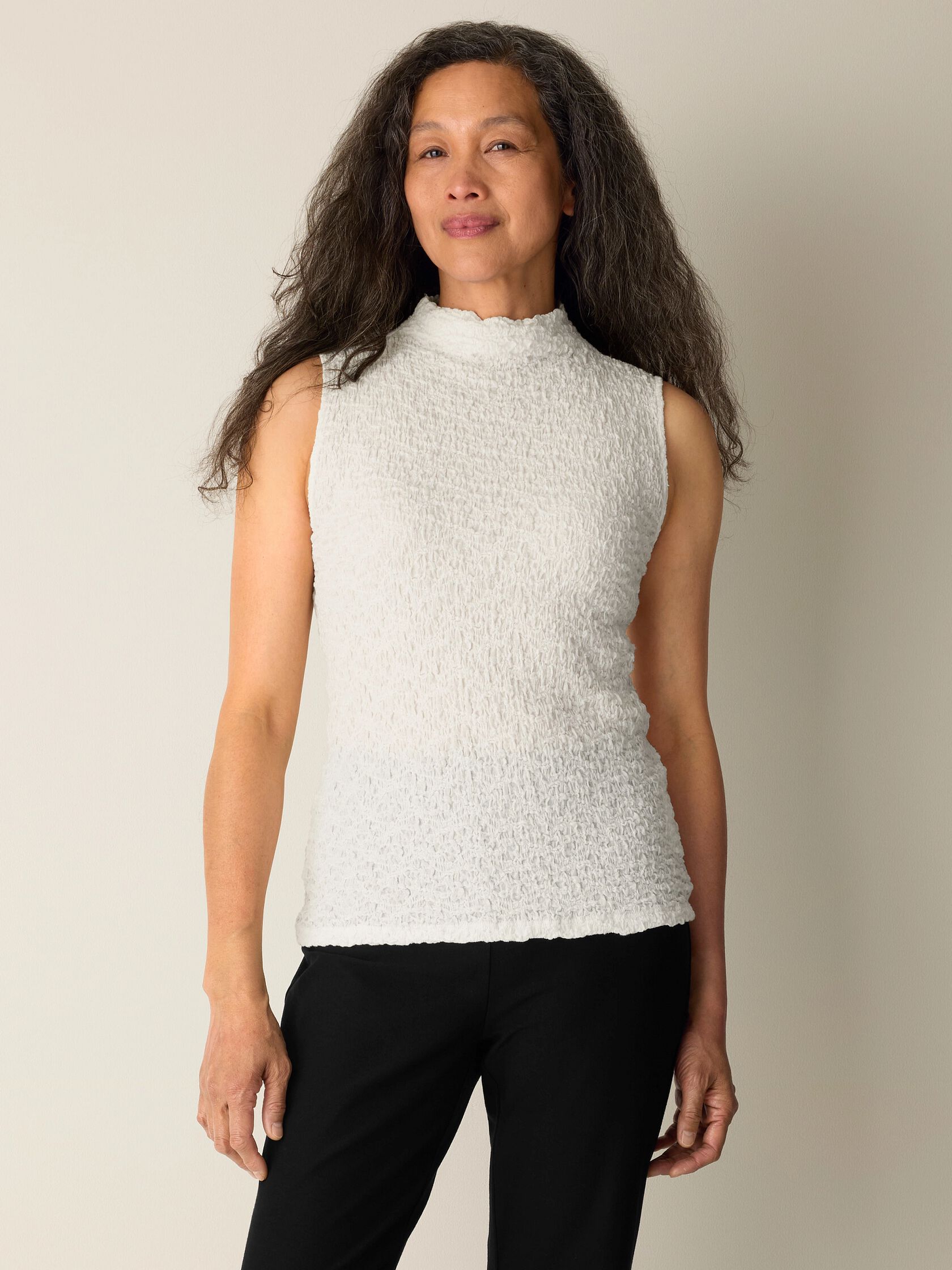 Bubble Jacquard Funnel Neck Top