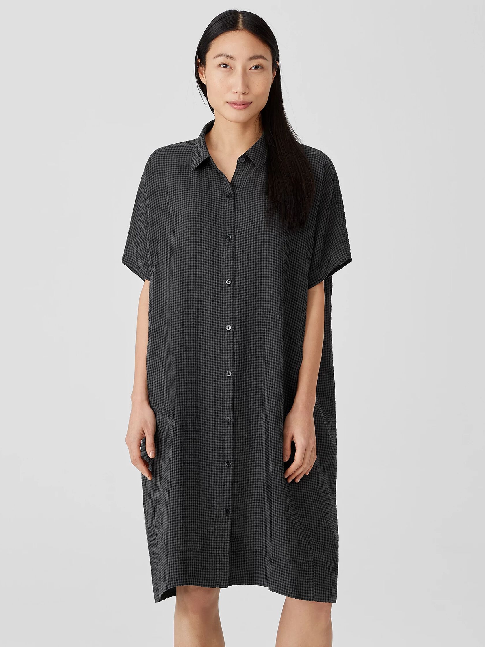 Puckered Organic Linen Shirtdress