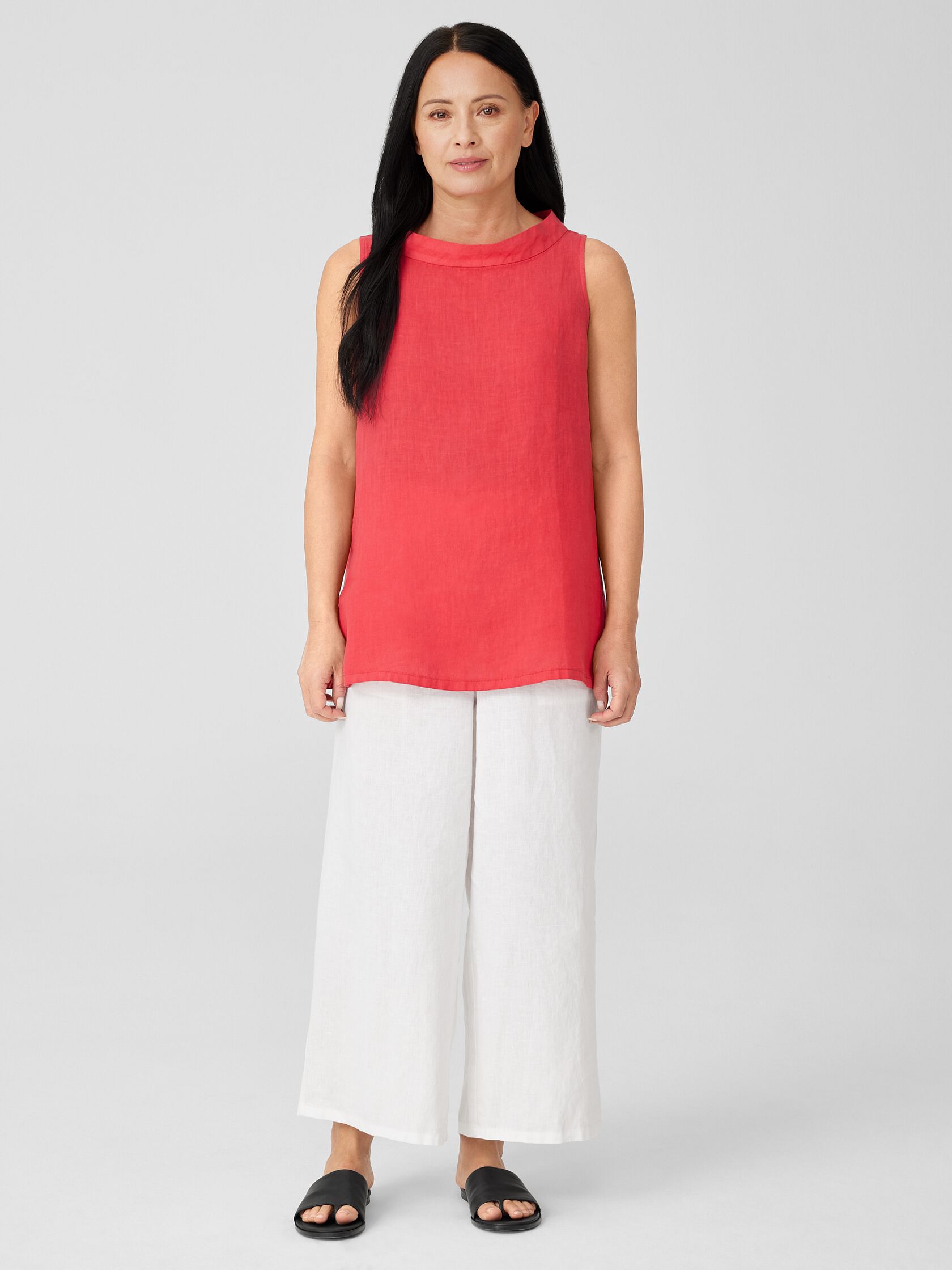 Garment-Dyed Handkerchief Linen Mock Neck Top
