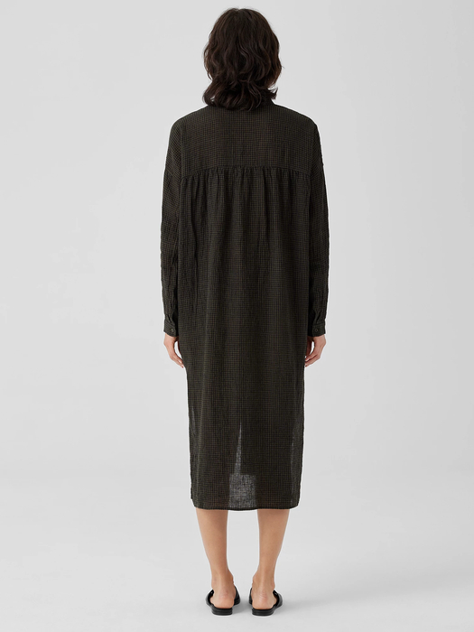 Puckered Organic Linen Long Shirtdress