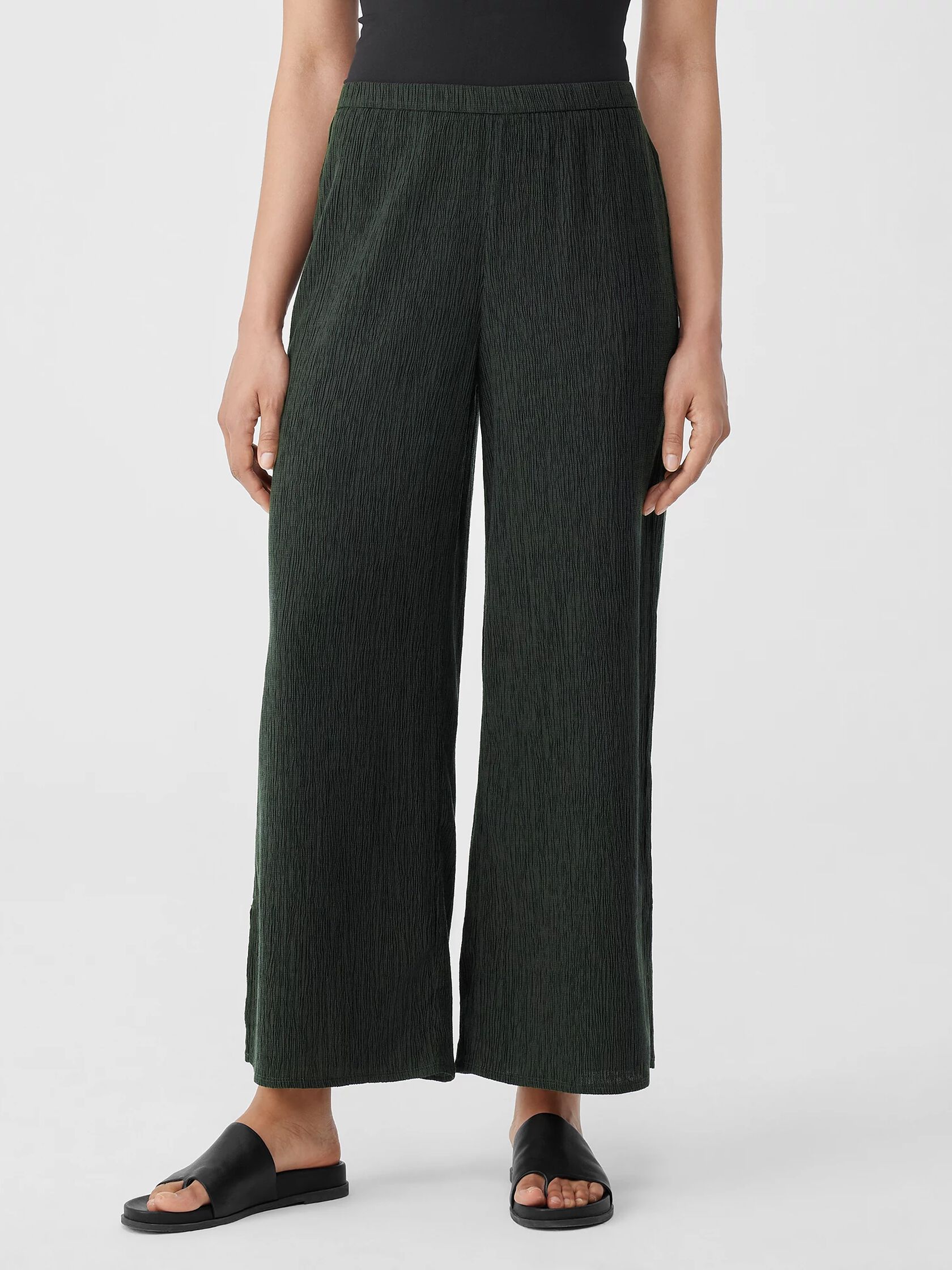 Woven Plisse Wide-Leg Pant