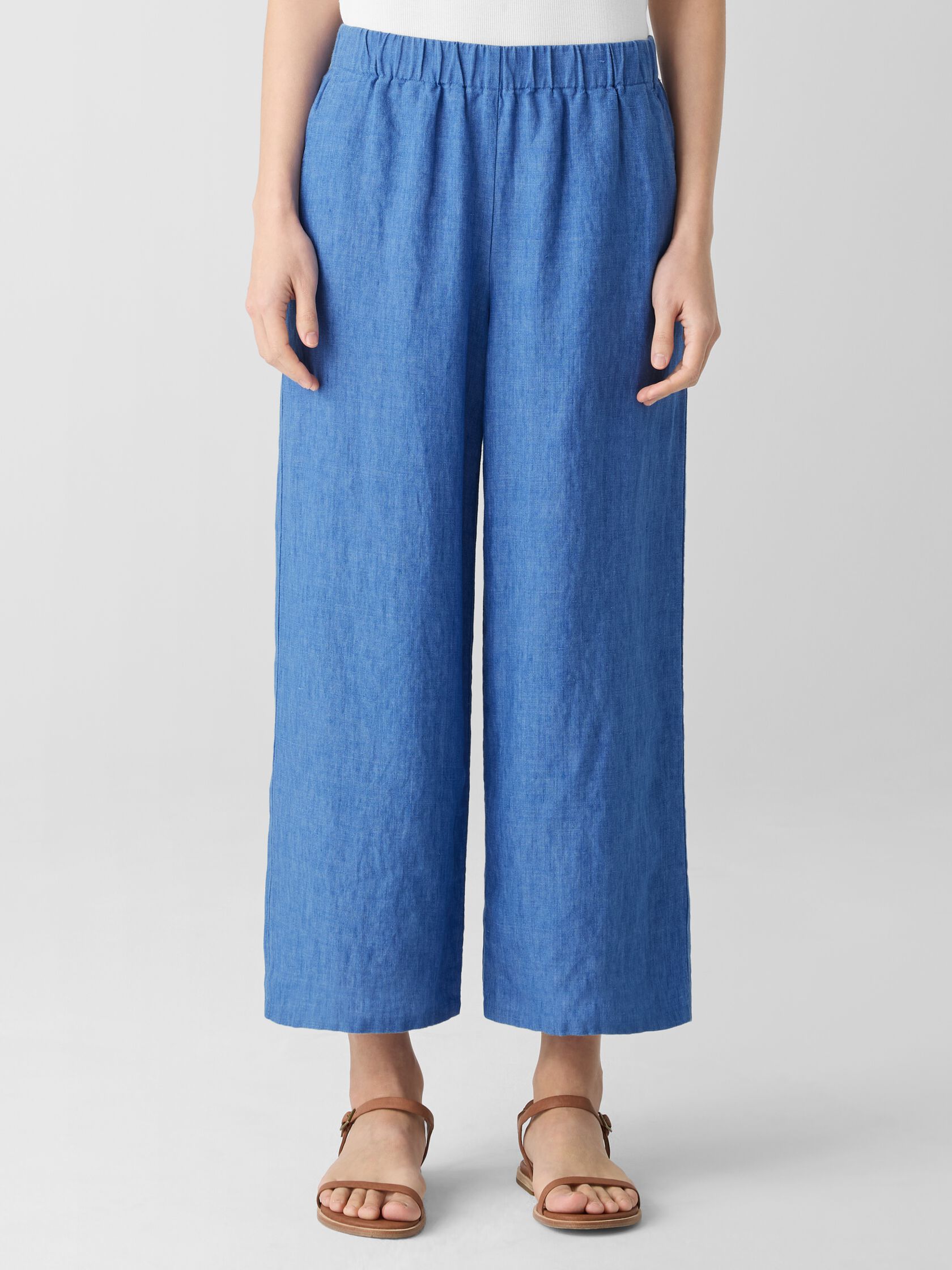 Washed Organic Linen D&eacute;lav&eacute; Wide-Leg Pant