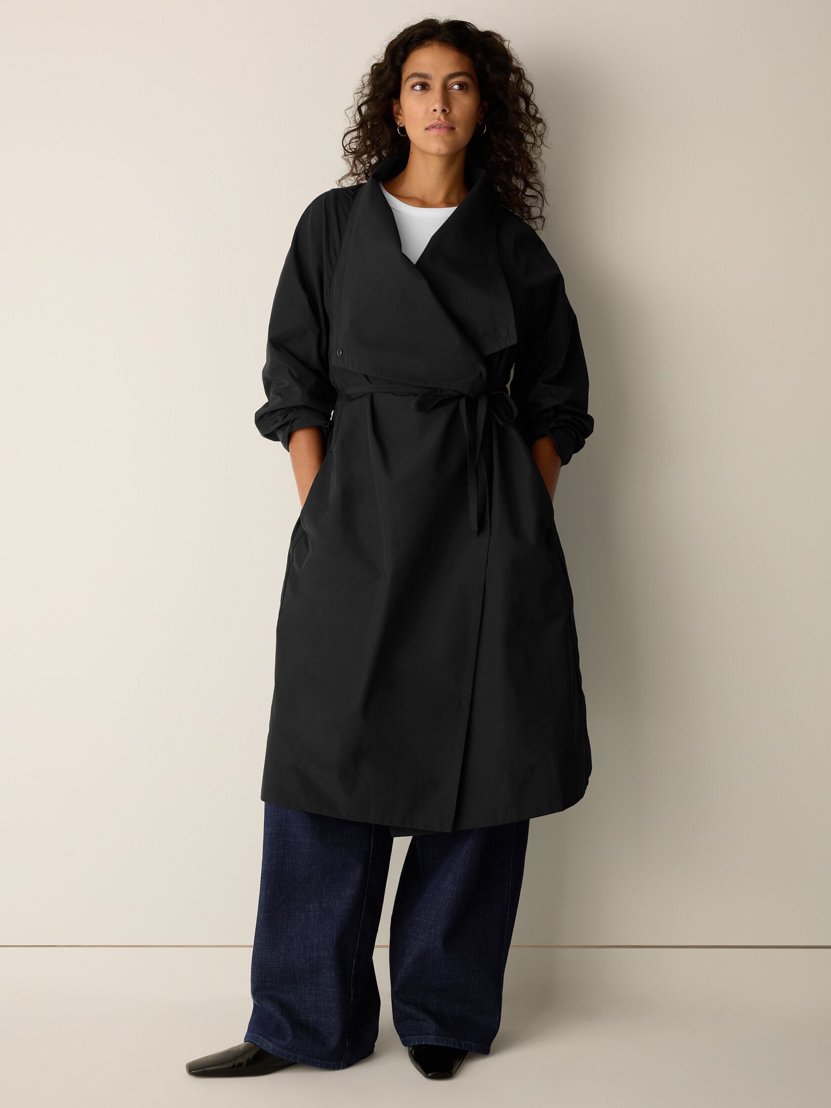 Light Cotton Nylon Drape Neck Coat