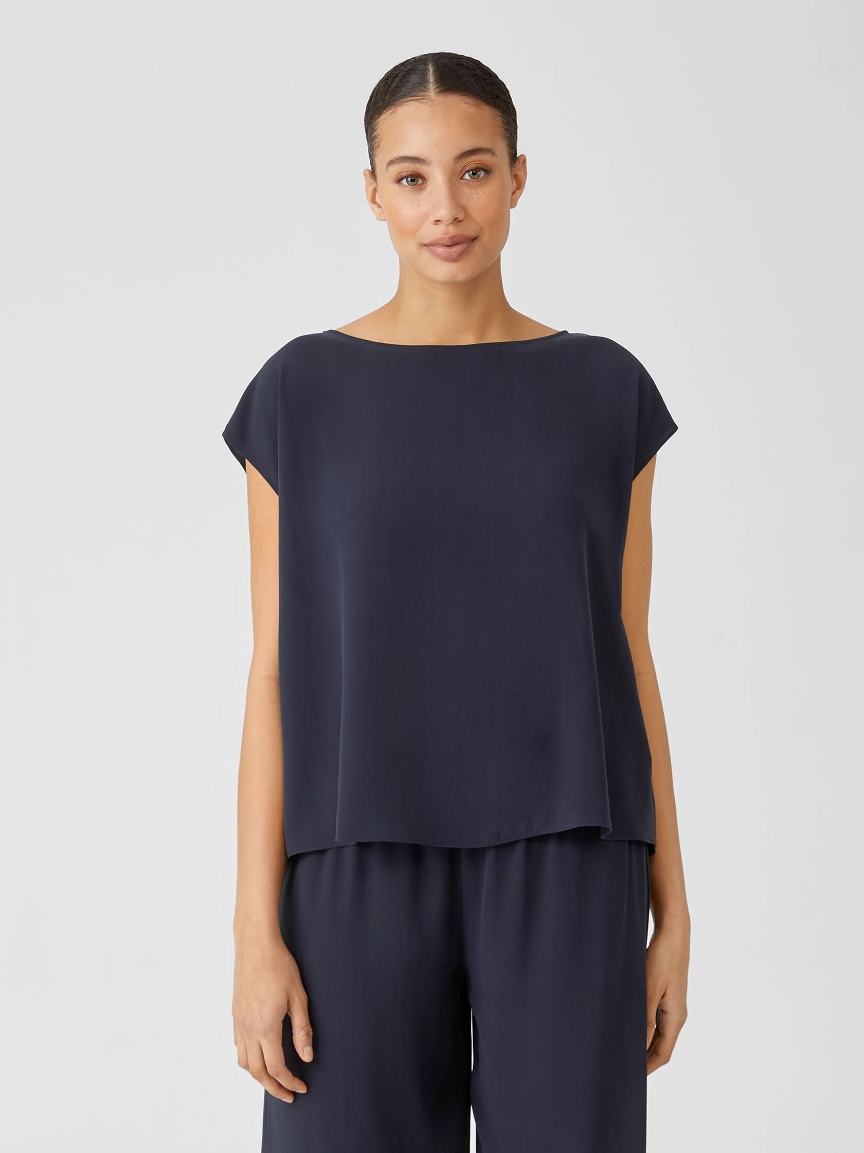 Silk Georgette Crepe Shirred-Back Top