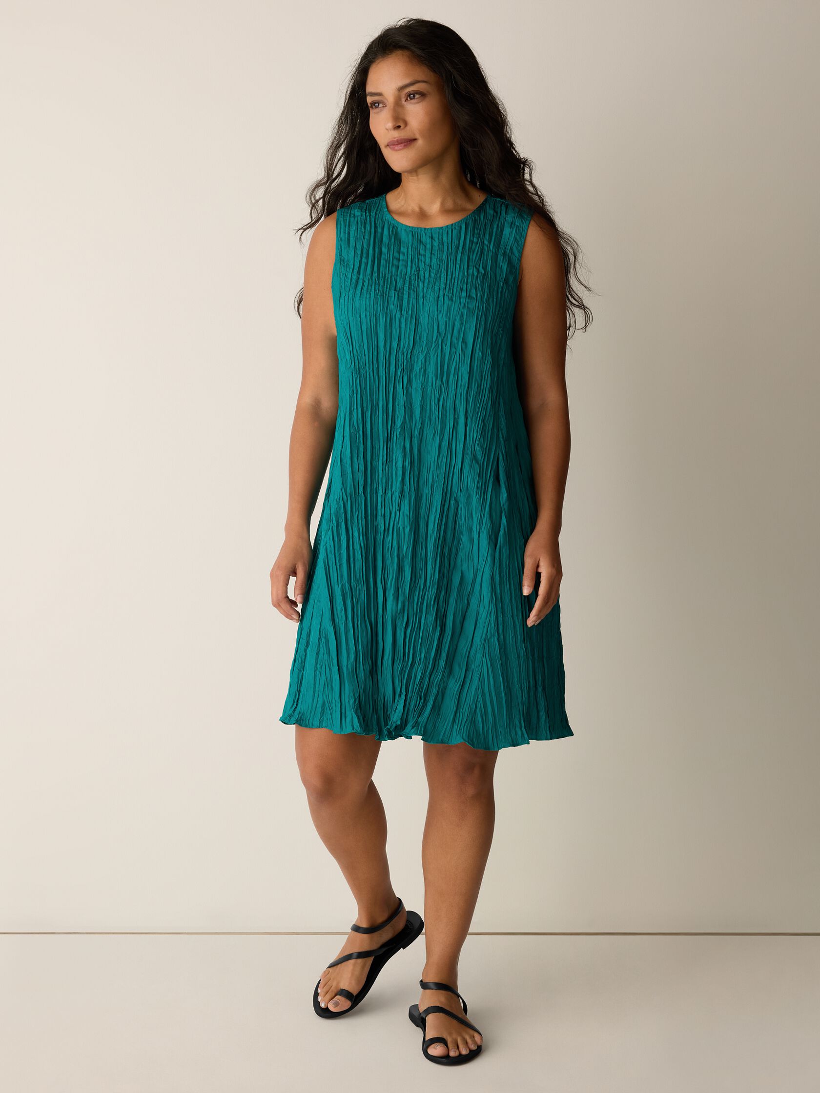Crushed Silk Round Neck Dress