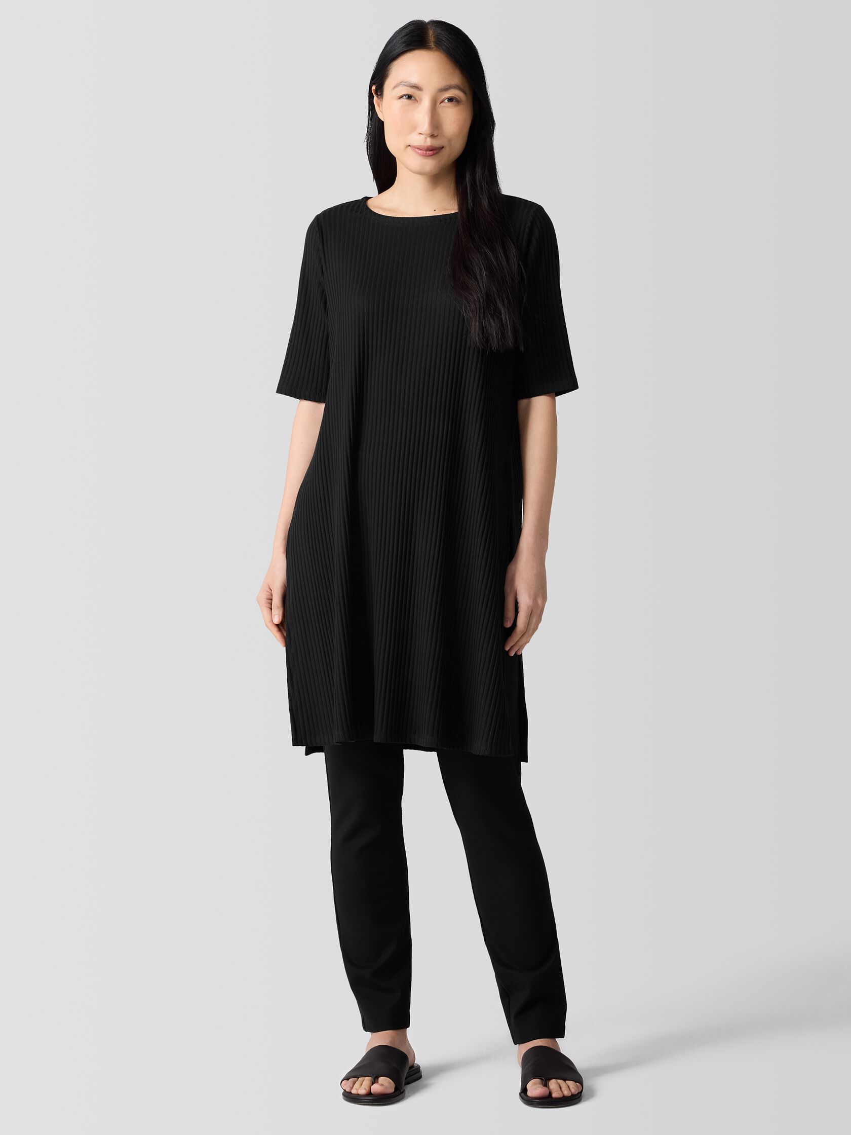 Textured Stretch Rib Ballet Neck Top