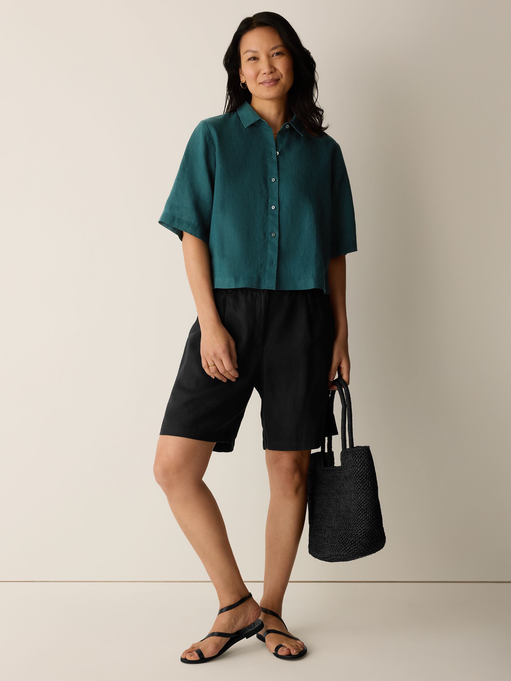 Organic Handkerchief Linen Elbow-Sleeve Shirt