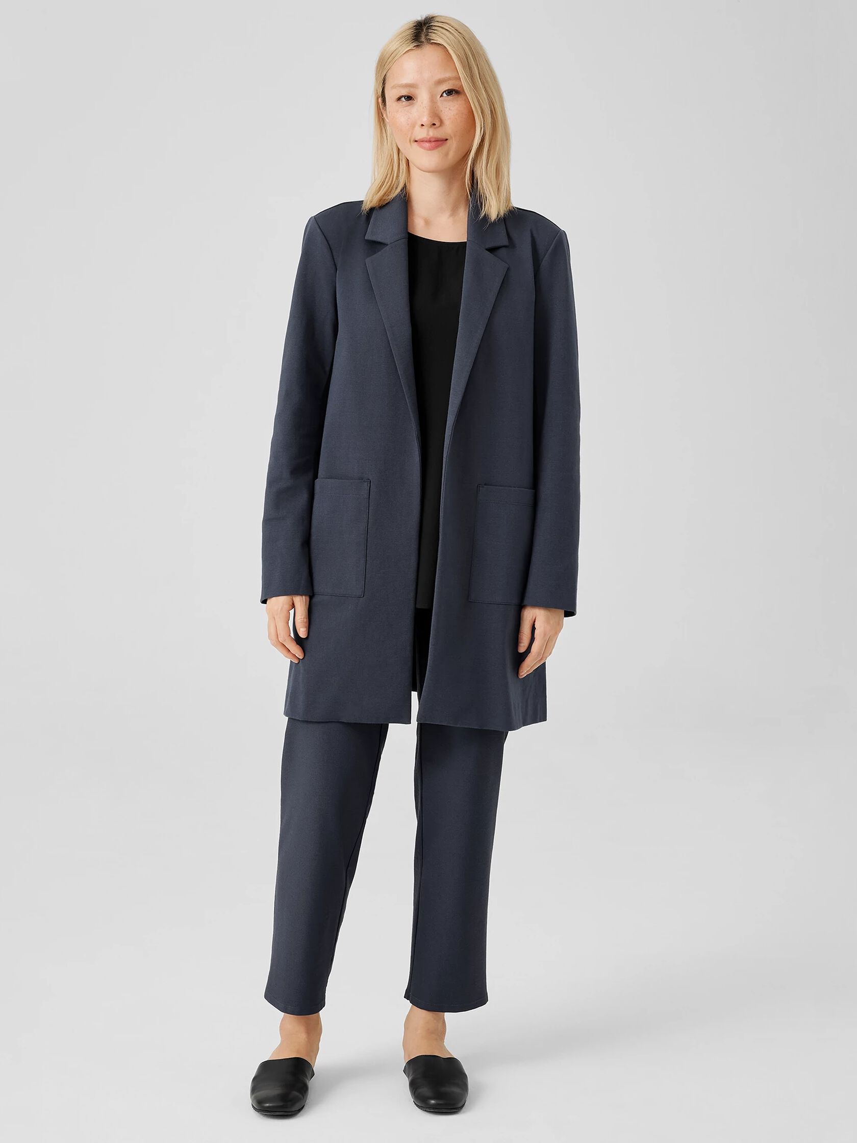 Cotton Blend Ponte Long Blazer