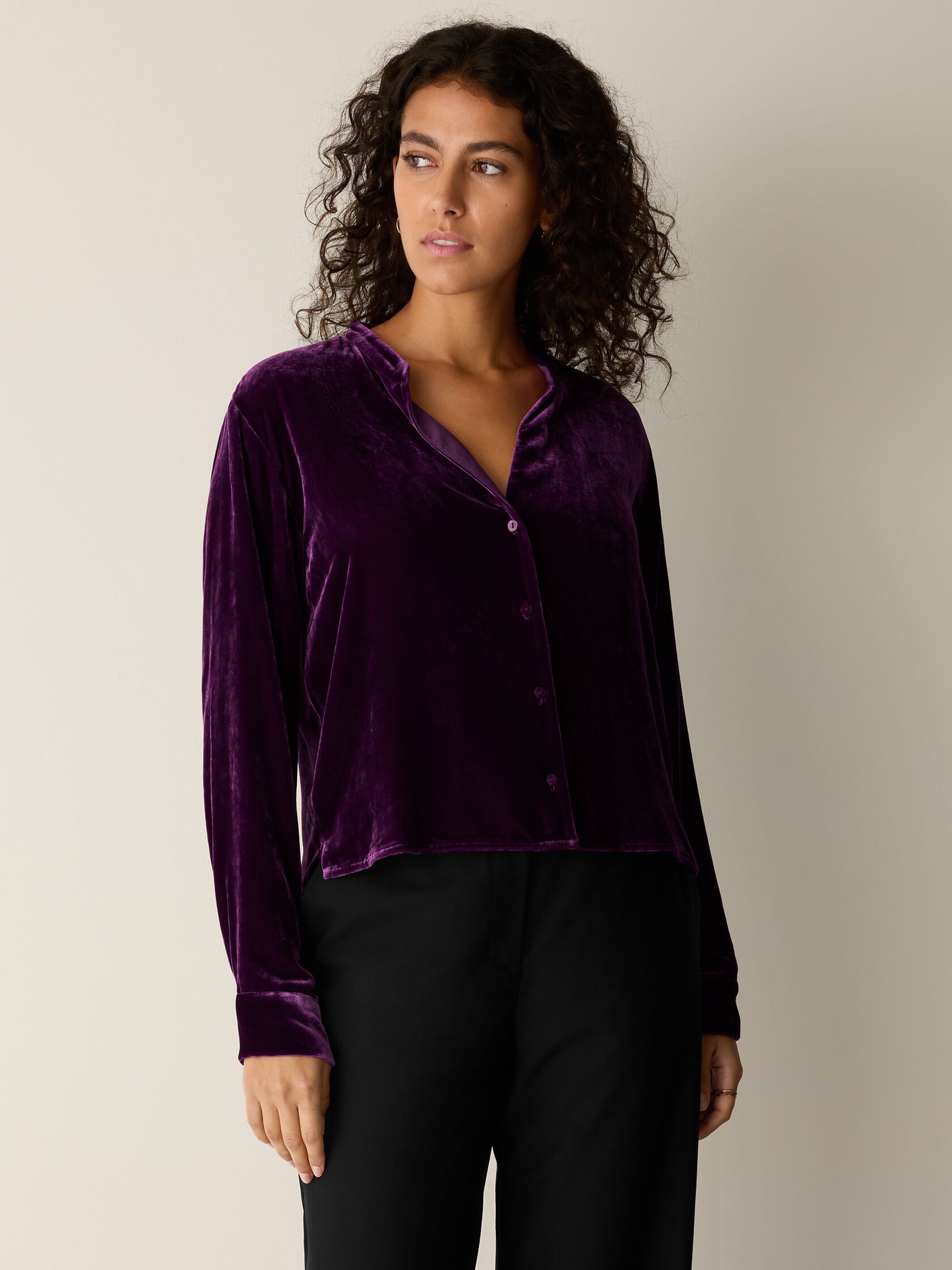Velvet Band Collar Shirt