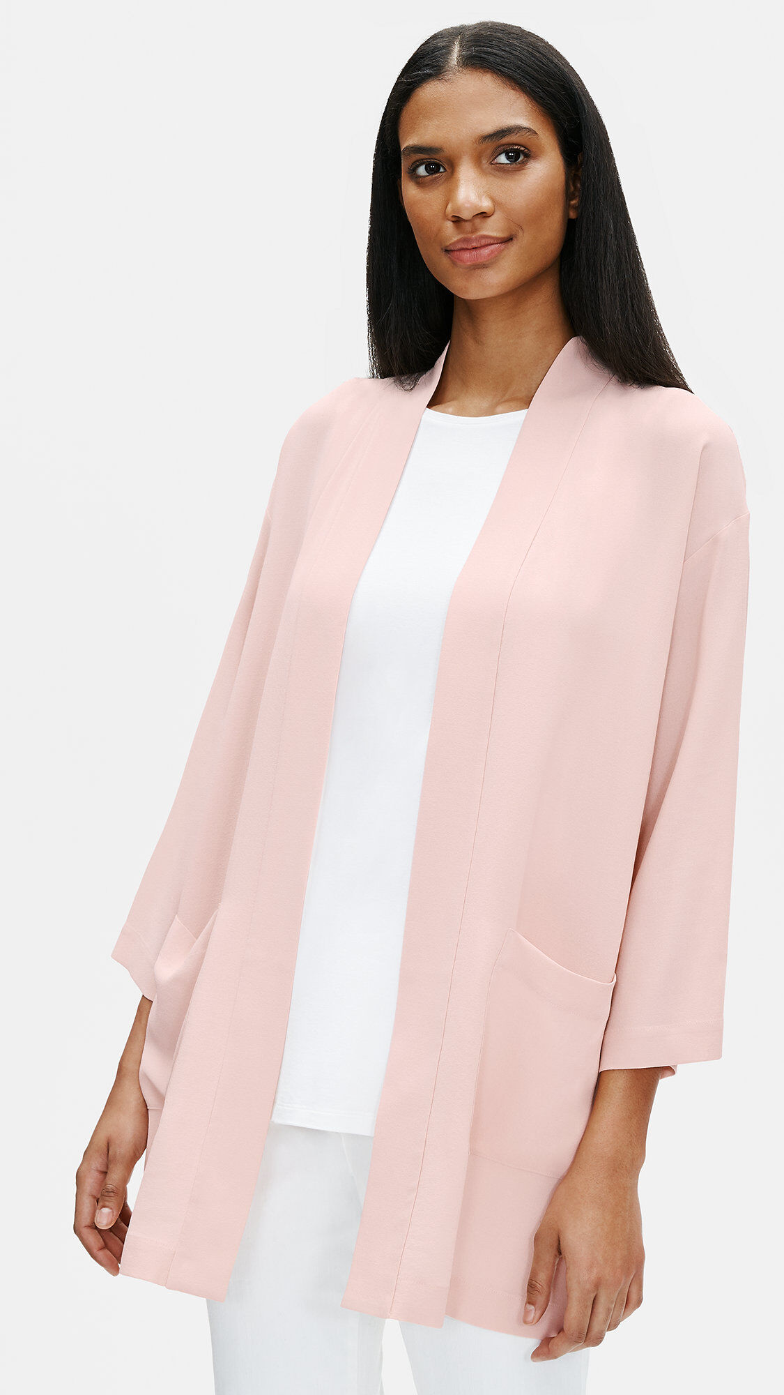Silk Georgette Crepe High Collar Jacket | EILEEN FISHER