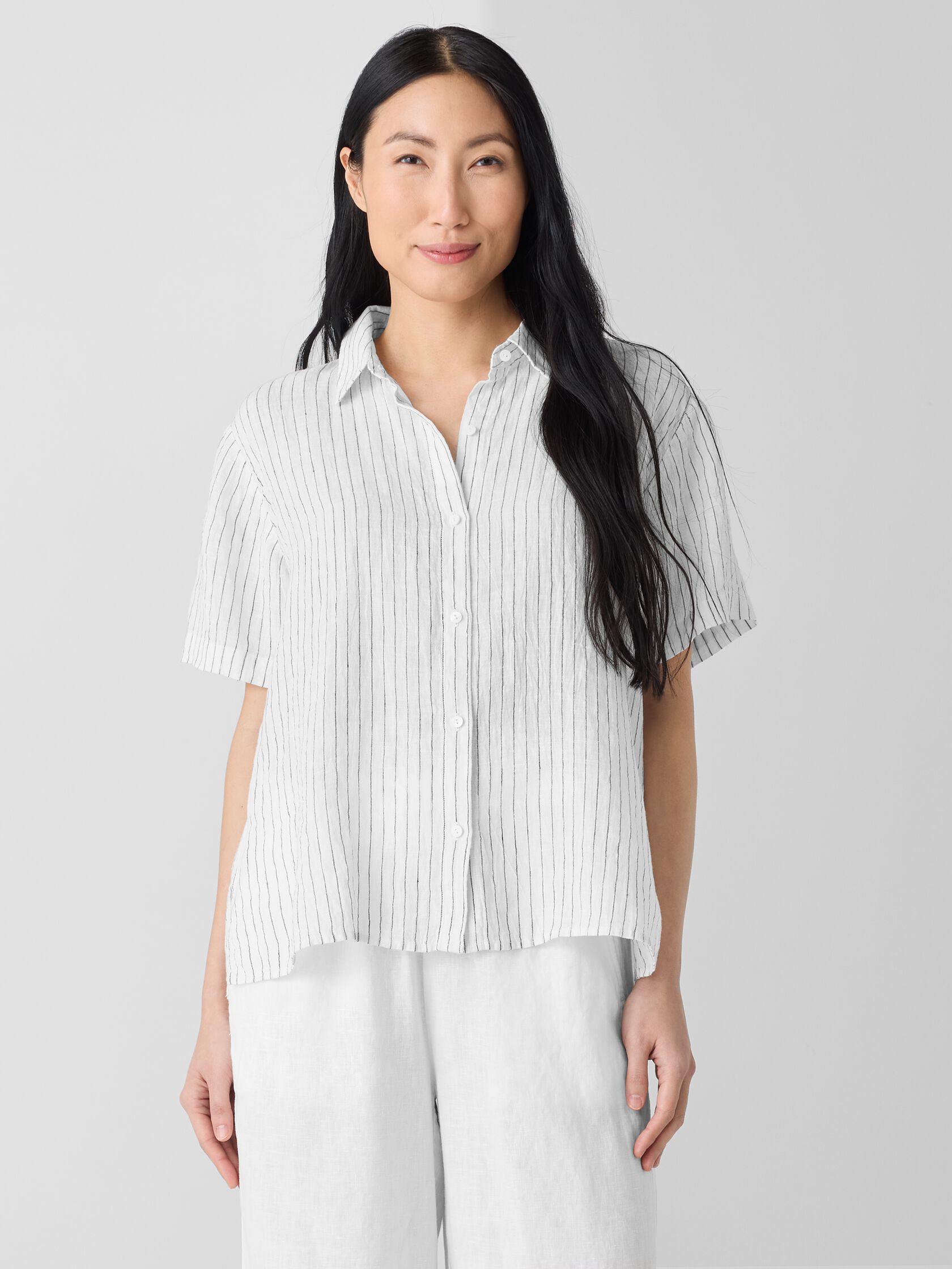 Puckered Organic Linen Short-Sleeve Shirt