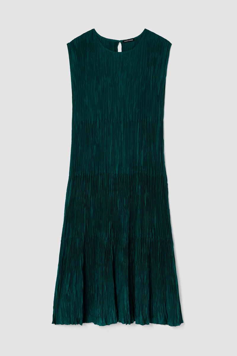 Crushed Silk Jewel Neck Tiered Dress