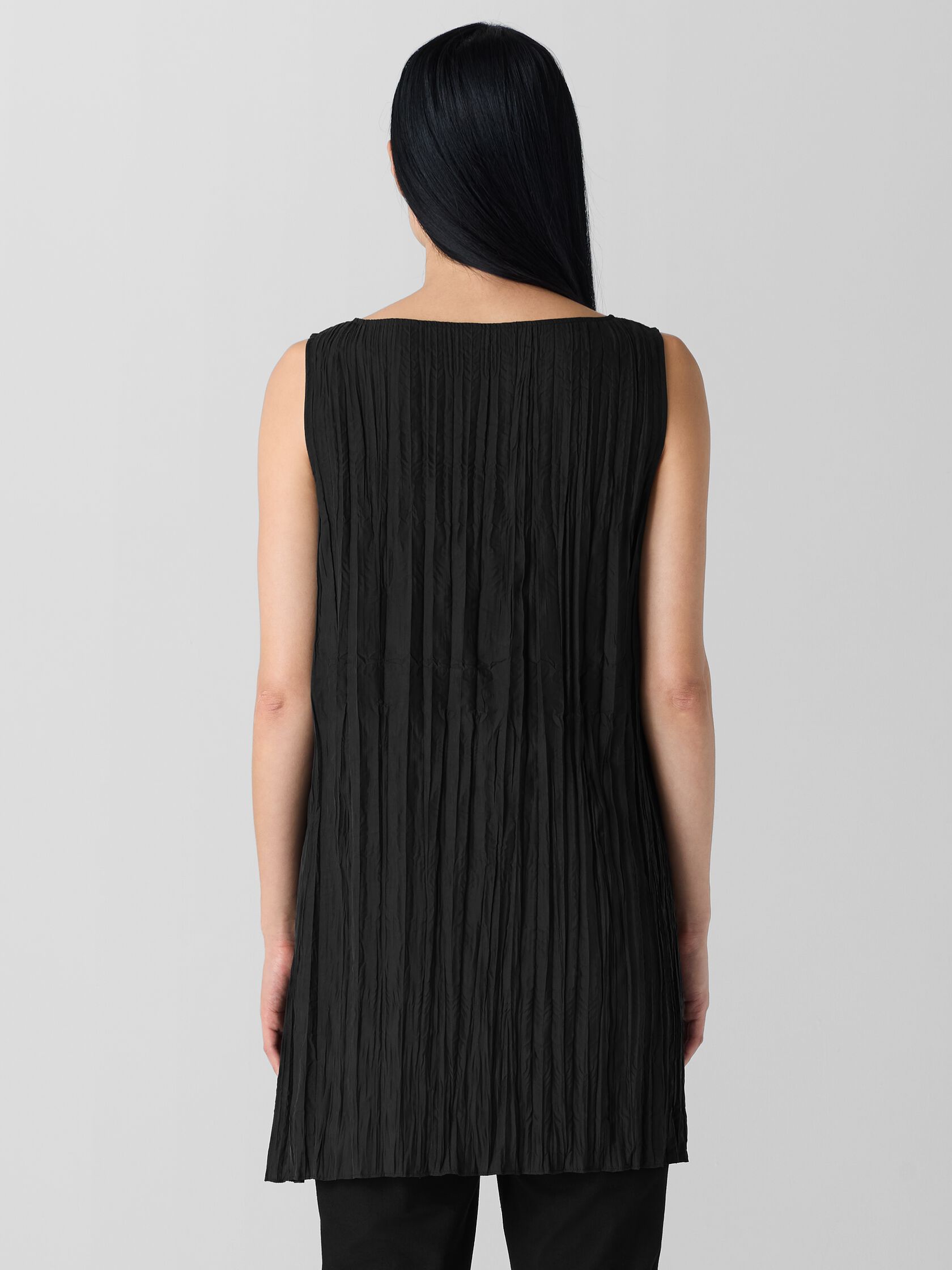 Crinkle Silk Habutai Bateau Neck Long Top