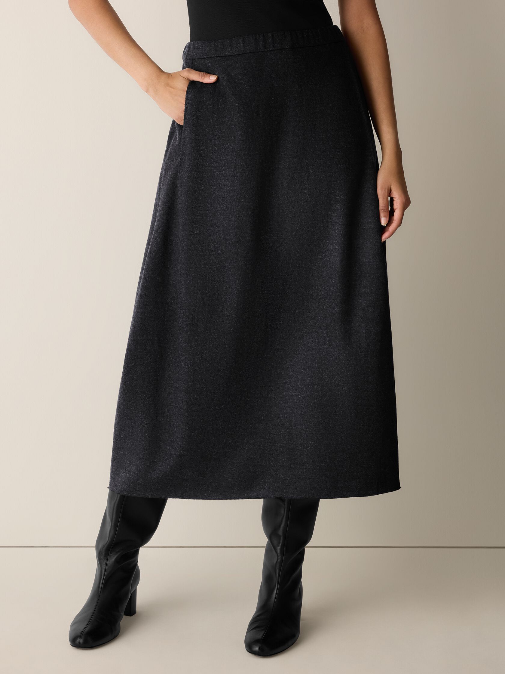 M&eacute;lange Felted Wool Jersey Lantern Skirt in&nbsp;Regenerative Wool