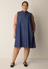 Lightweight Organic Cotton Denim Band Collar Dress