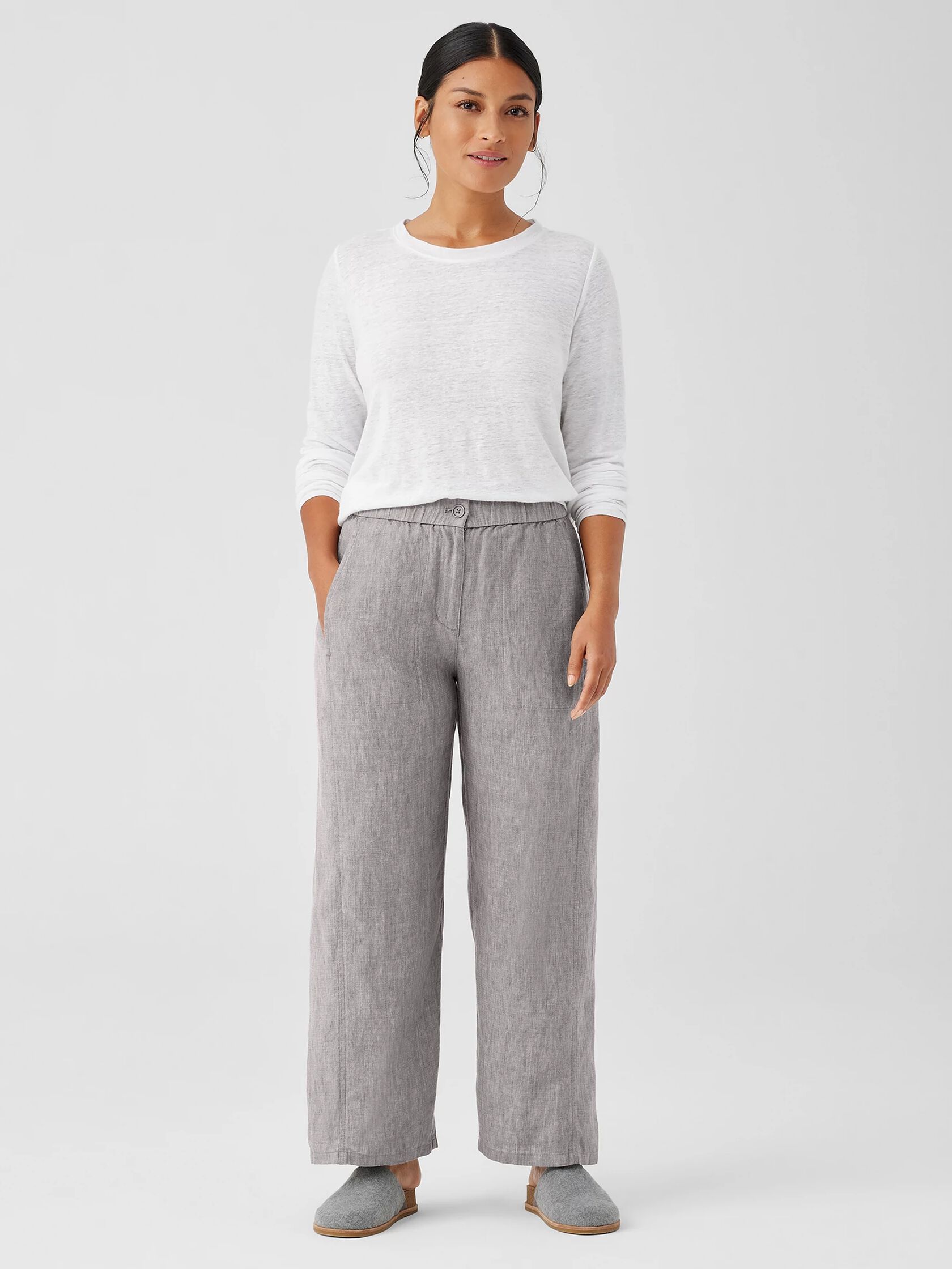 Washed Organic Linen Délavé Wide Trouser Pant