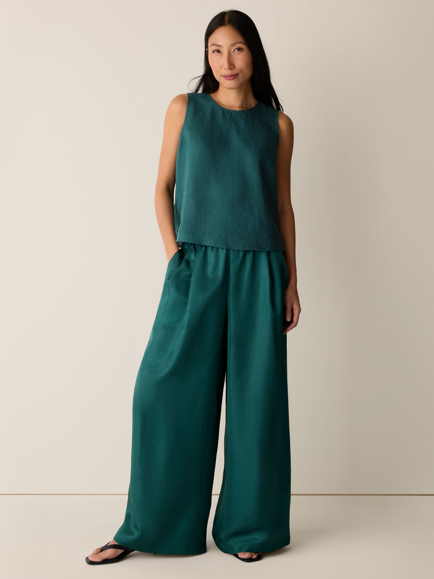 Lightweight Satin Shimmer Full-Length Wide Pant