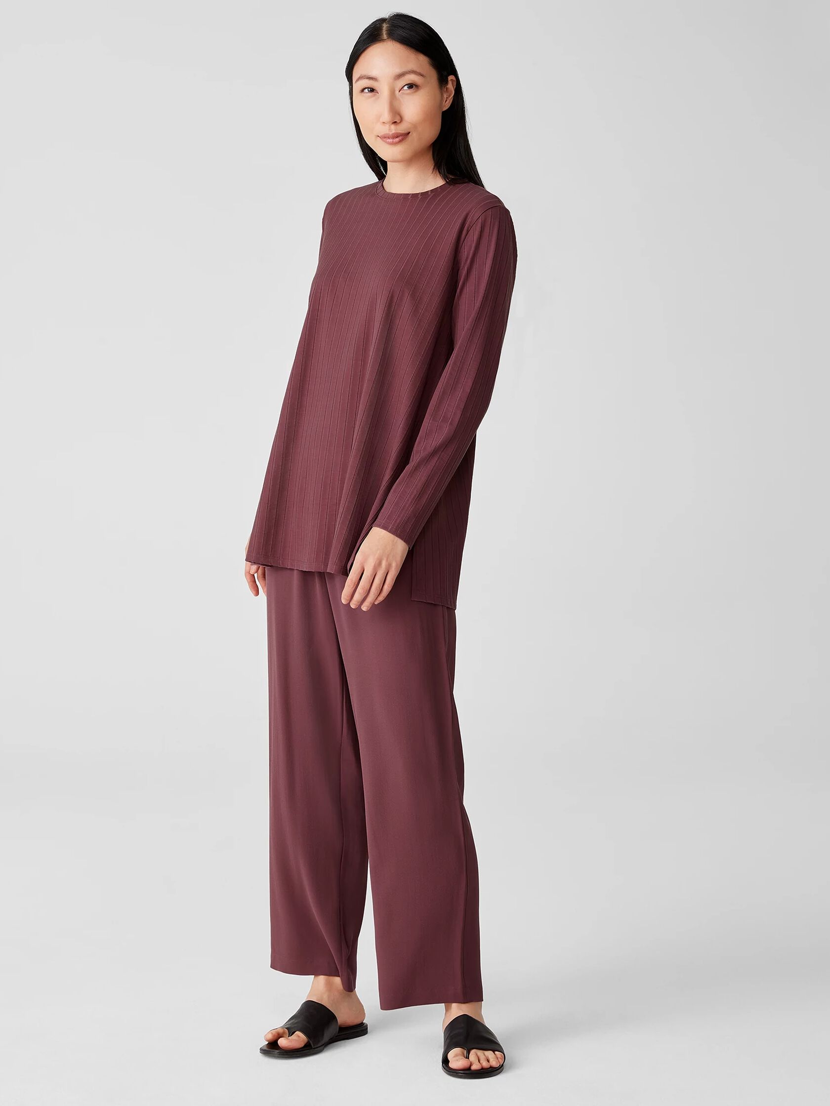 Washable Stretch Rib Crew Neck Top