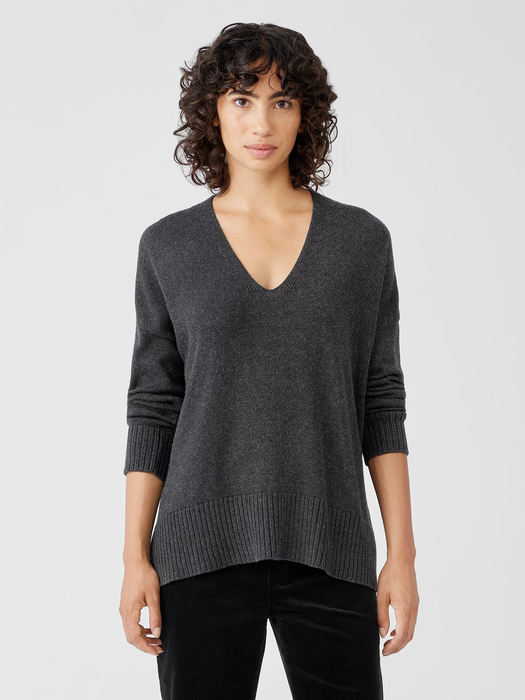 Peruvian Cotton Blend V-Neck Top | EILEEN FISHER