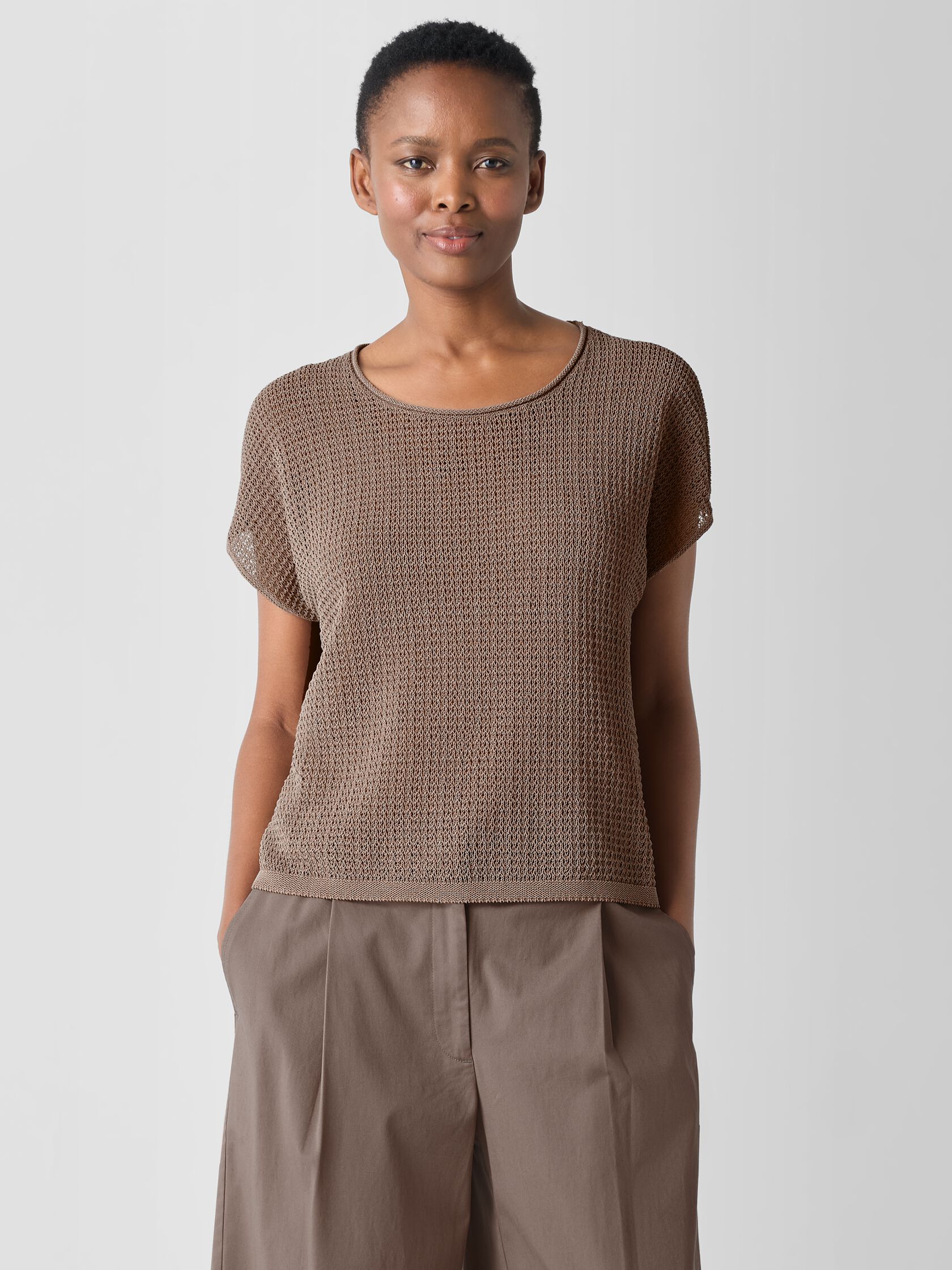 Organic Cotton Cord Sheen Jewel Neck Top