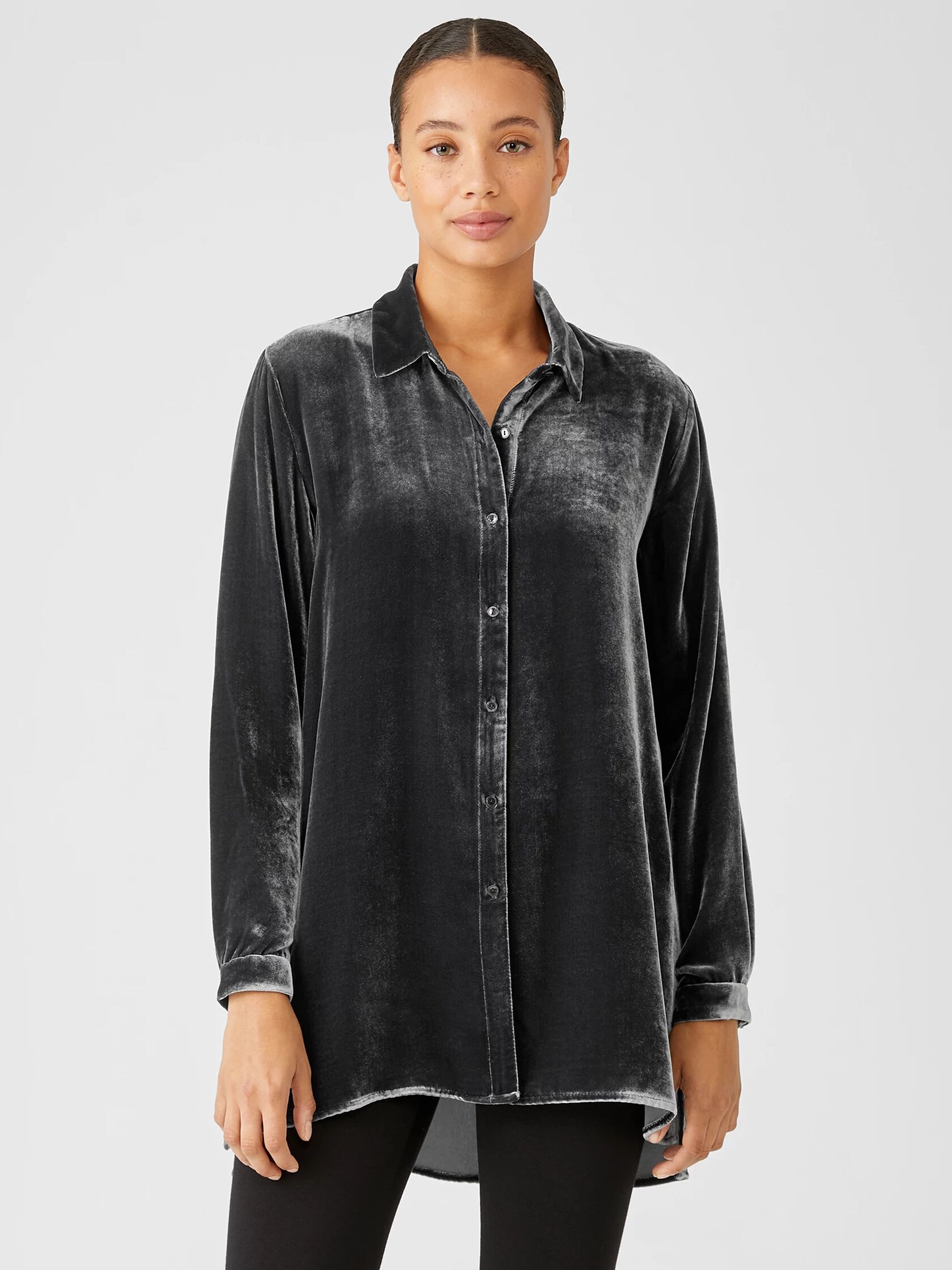 Velvet Classic Collar Long Shirt