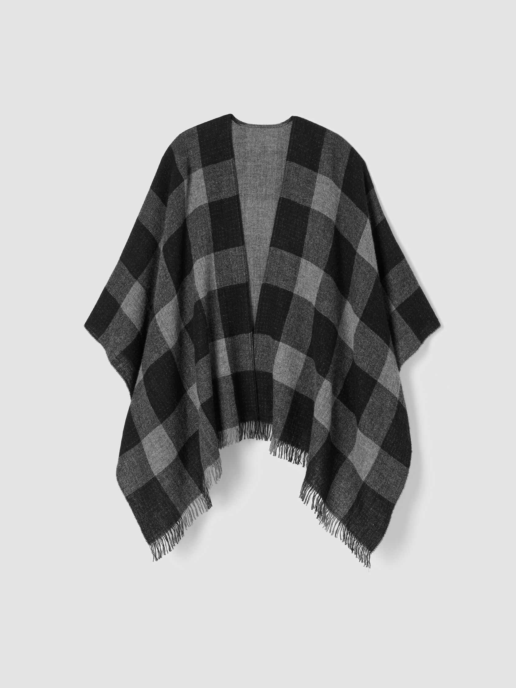 Reversible Wool Check Poncho